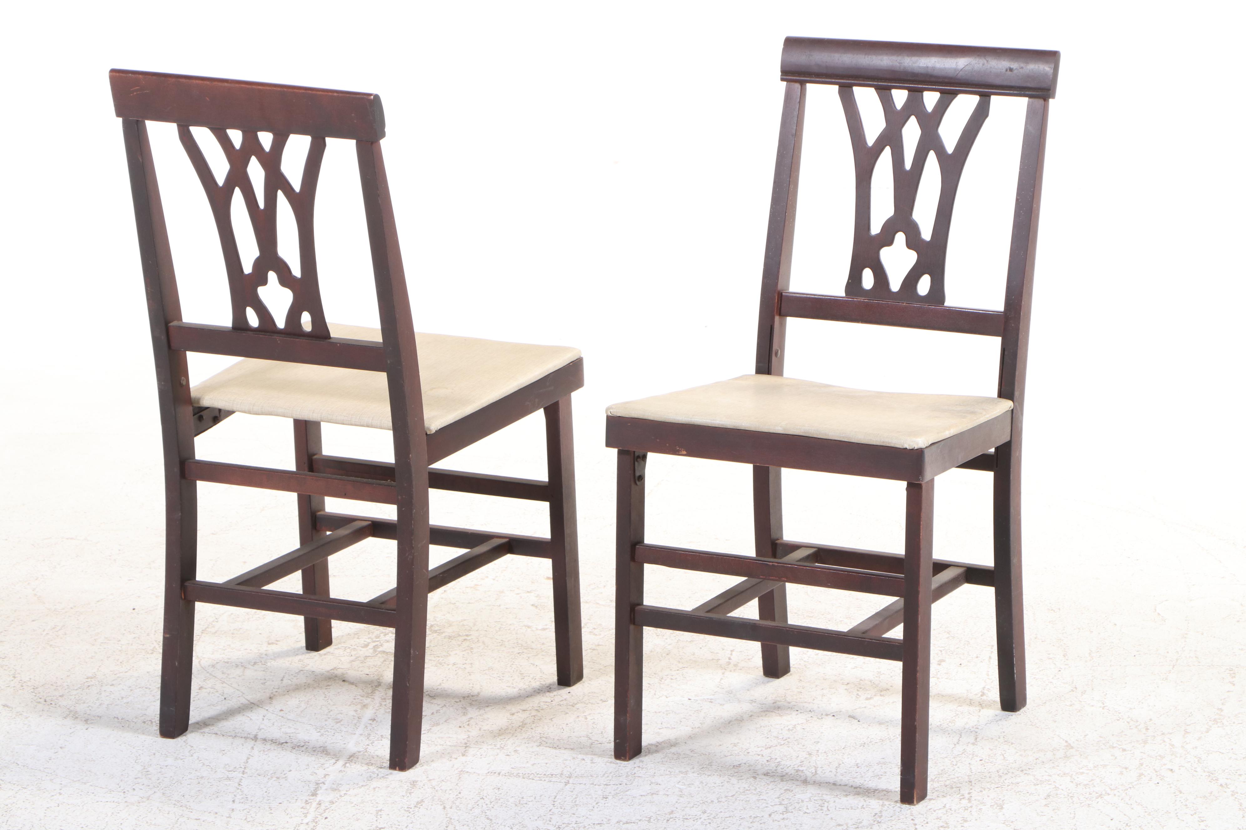 Four Wooden Folding Card Table Chairs