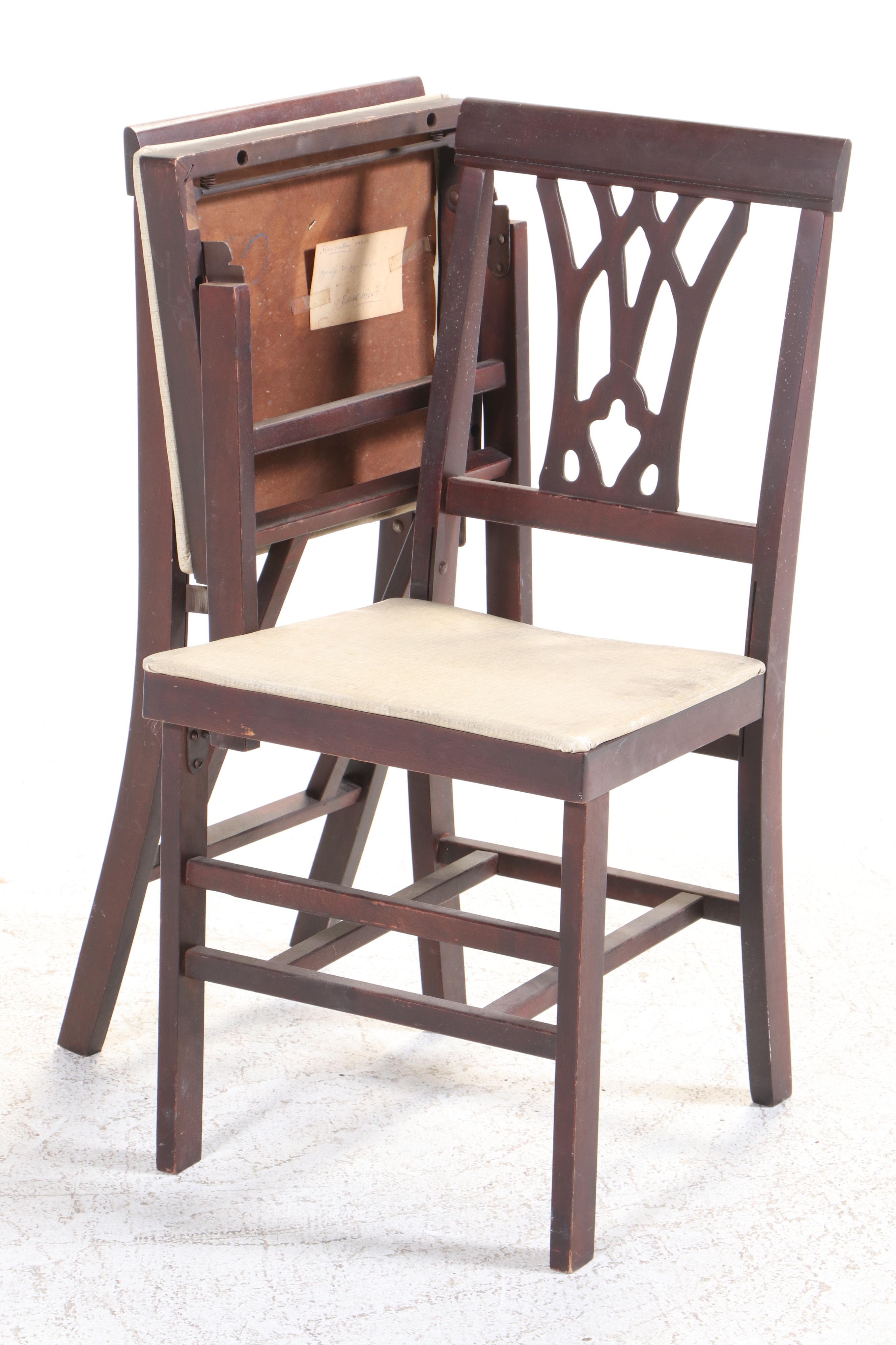 Four Wooden Folding Card Table Chairs