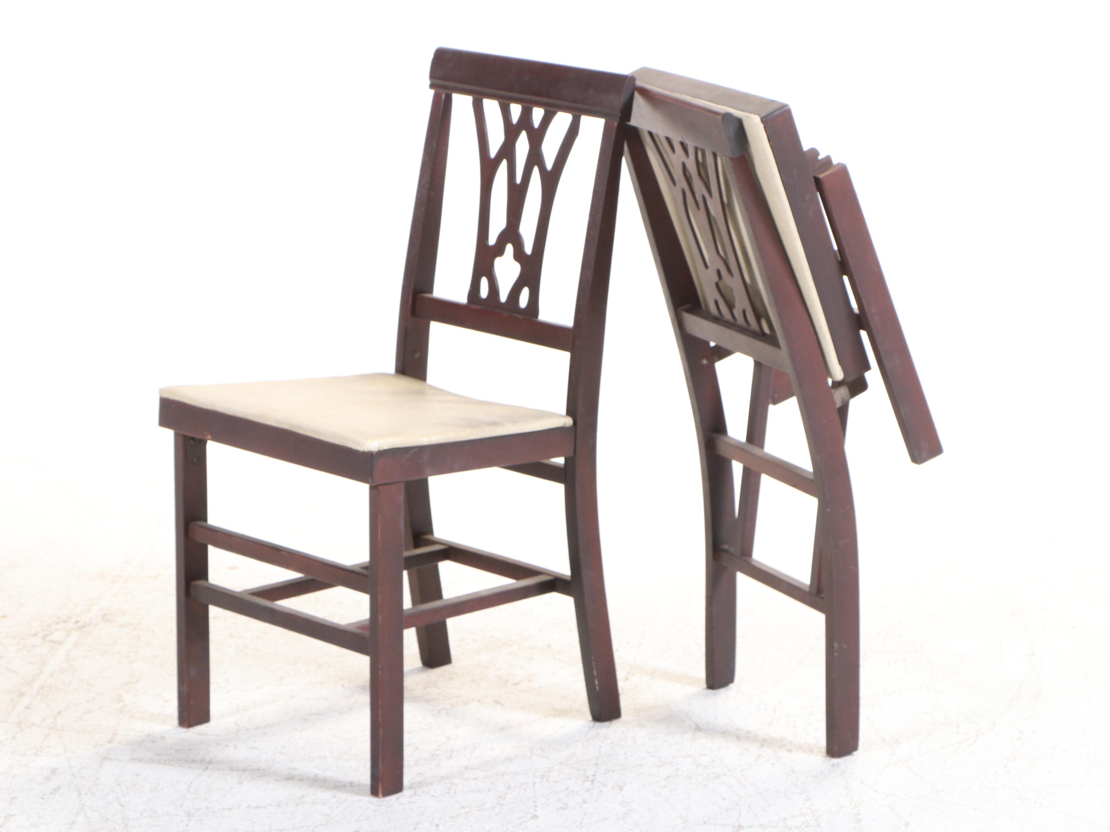 Four Wooden Folding Card Table Chairs