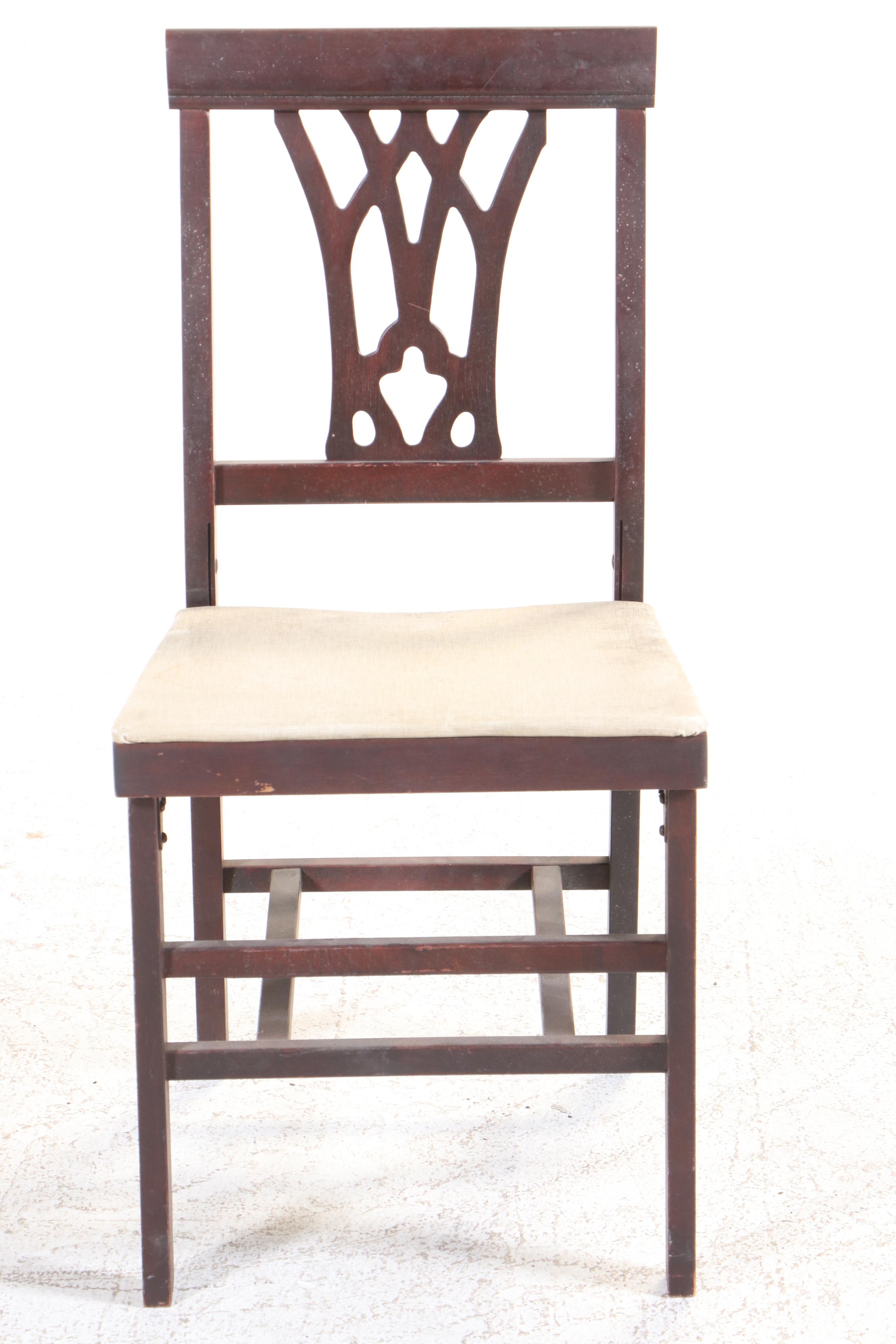 Four Wooden Folding Card Table Chairs