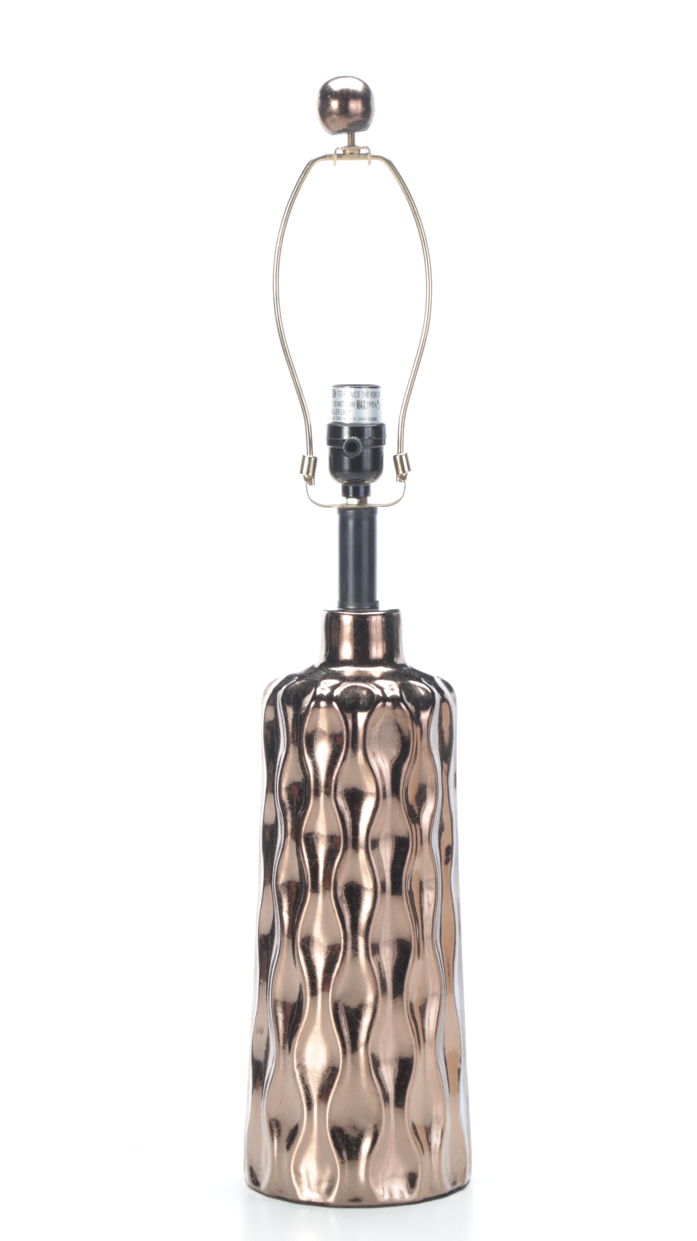 Metallic Bronze Finish Dimpled Table Lamp with Fabric Shade, 21st Century