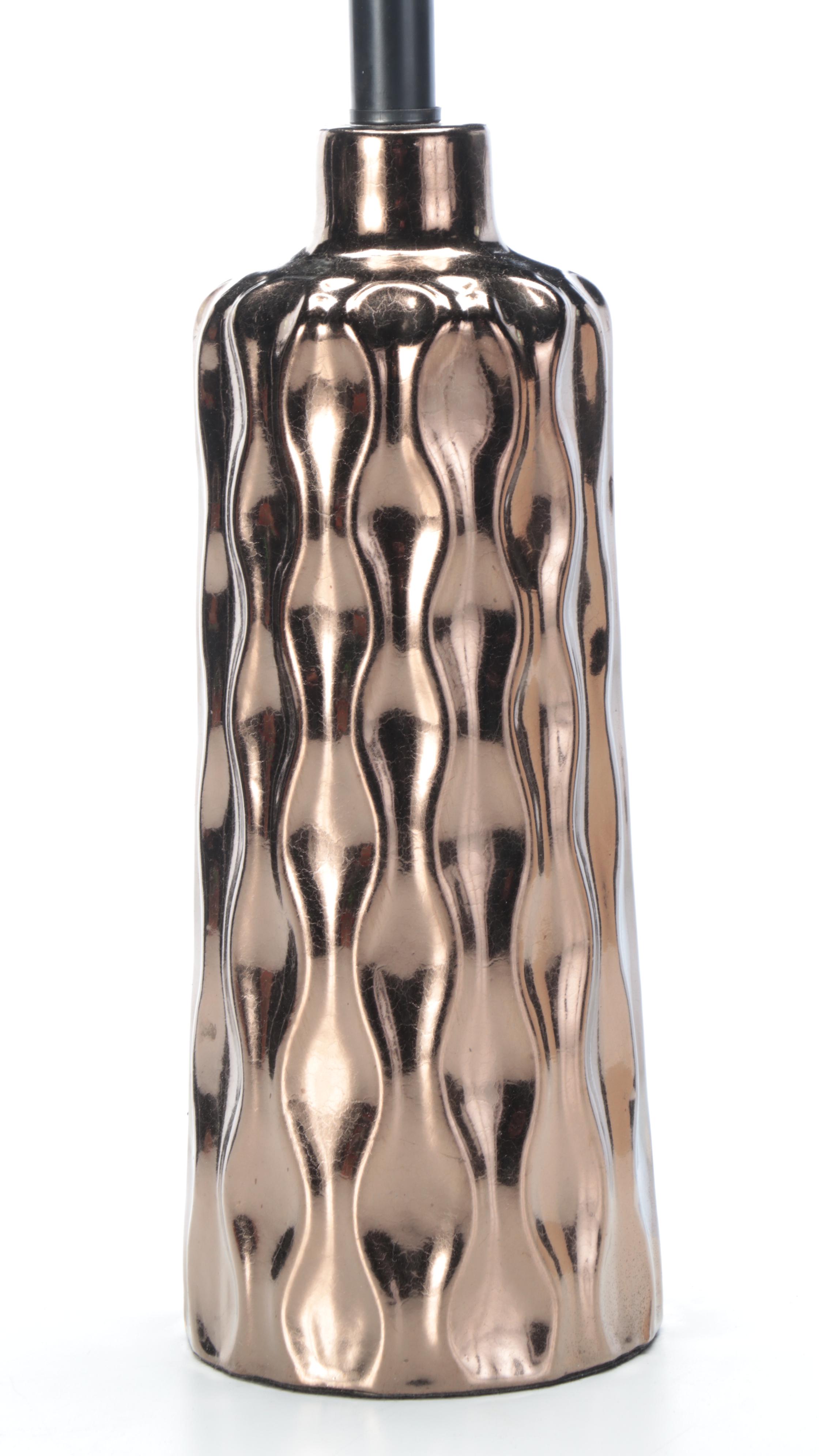 Metallic Bronze Finish Dimpled Table Lamp with Fabric Shade, 21st Century