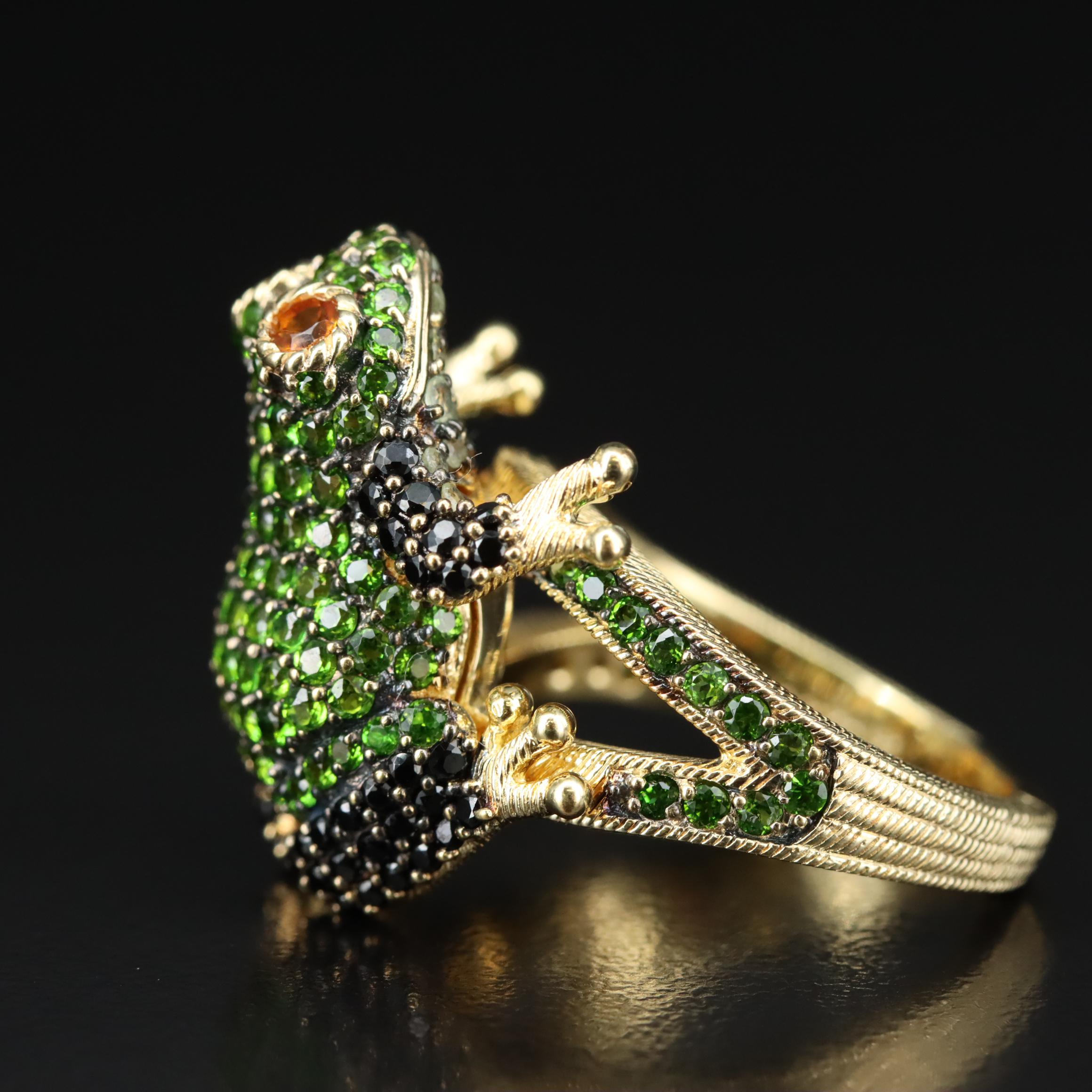 Judith Ripka Pavé Multi-Gemstone Frog Ring Including Diopside and Citrine