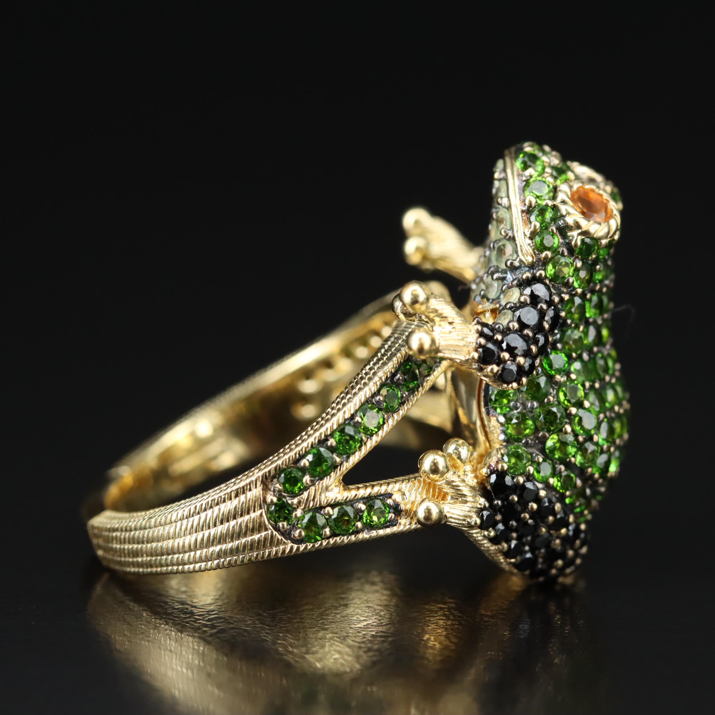 Judith Ripka Pavé Multi-Gemstone Frog Ring Including Diopside and Citrine