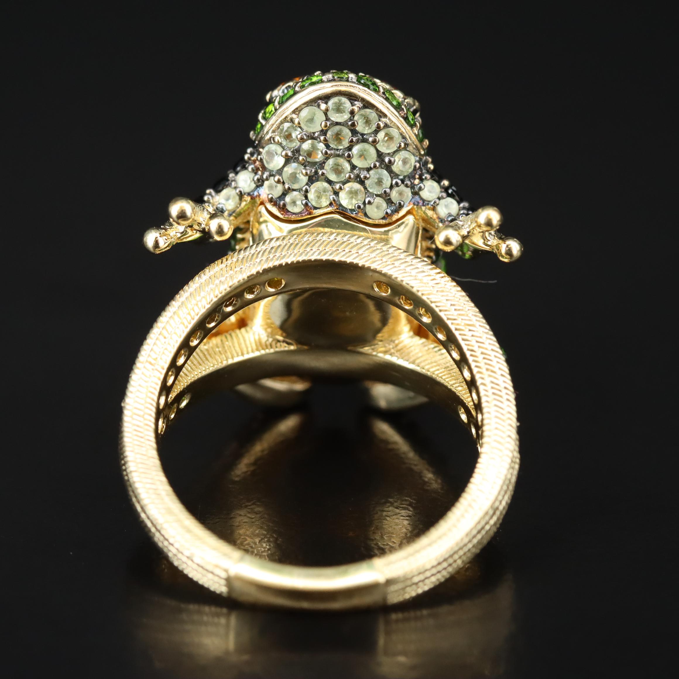 Judith Ripka Pavé Multi-Gemstone Frog Ring Including Diopside and Citrine