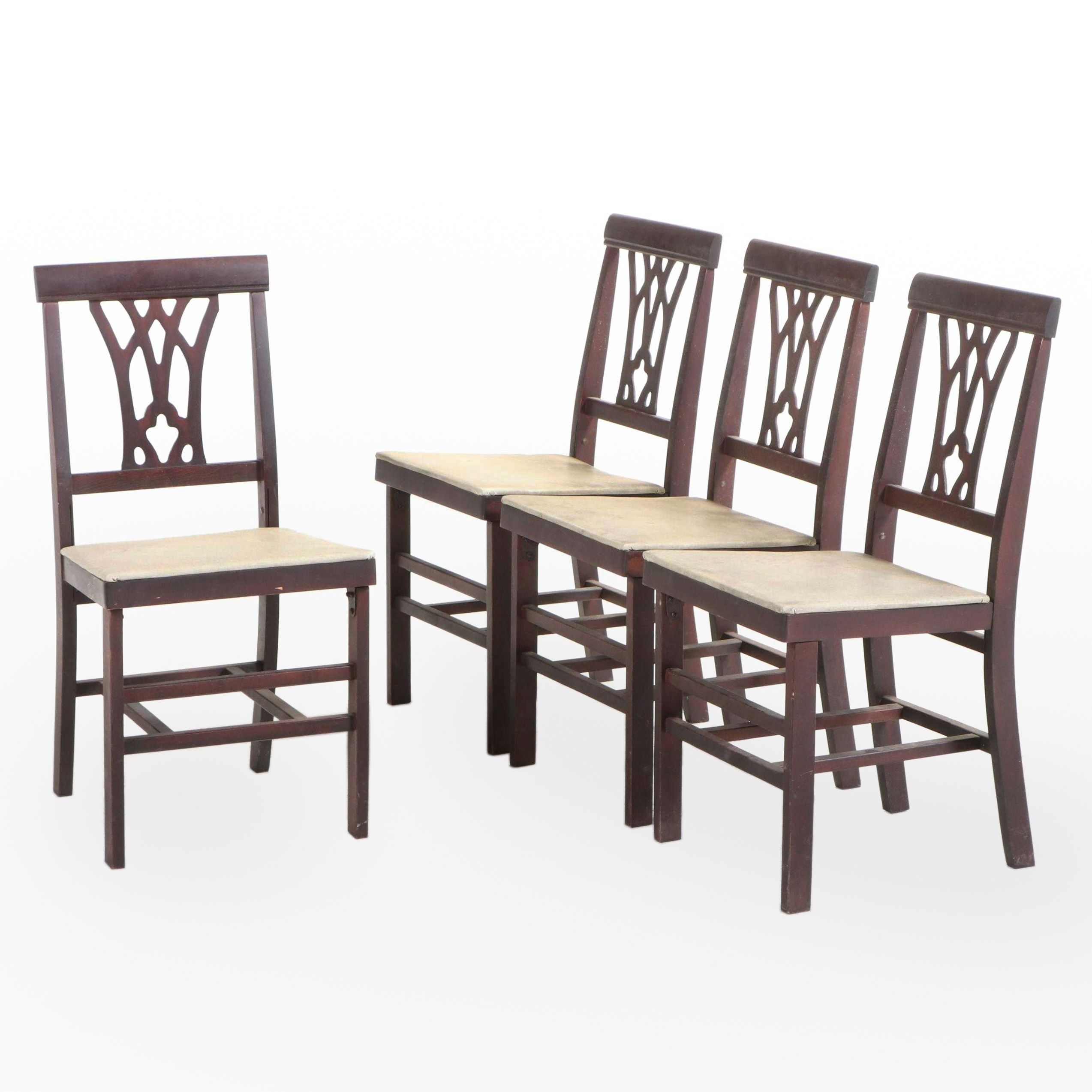 Four Wooden Folding Card Table Chairs