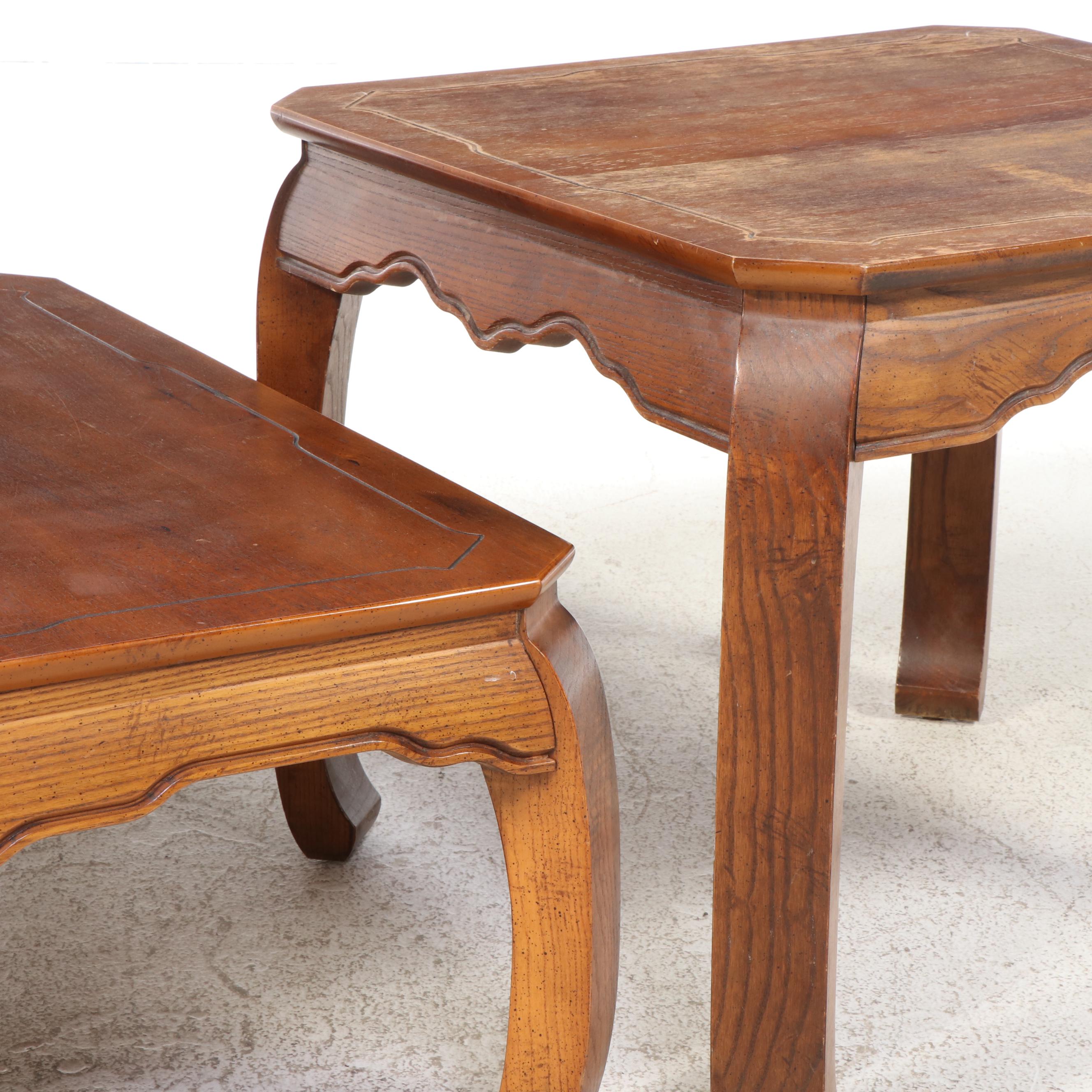 Lane "Virginia Maid" Chinese Style Walnut and Oak Coffee Table and Side Table