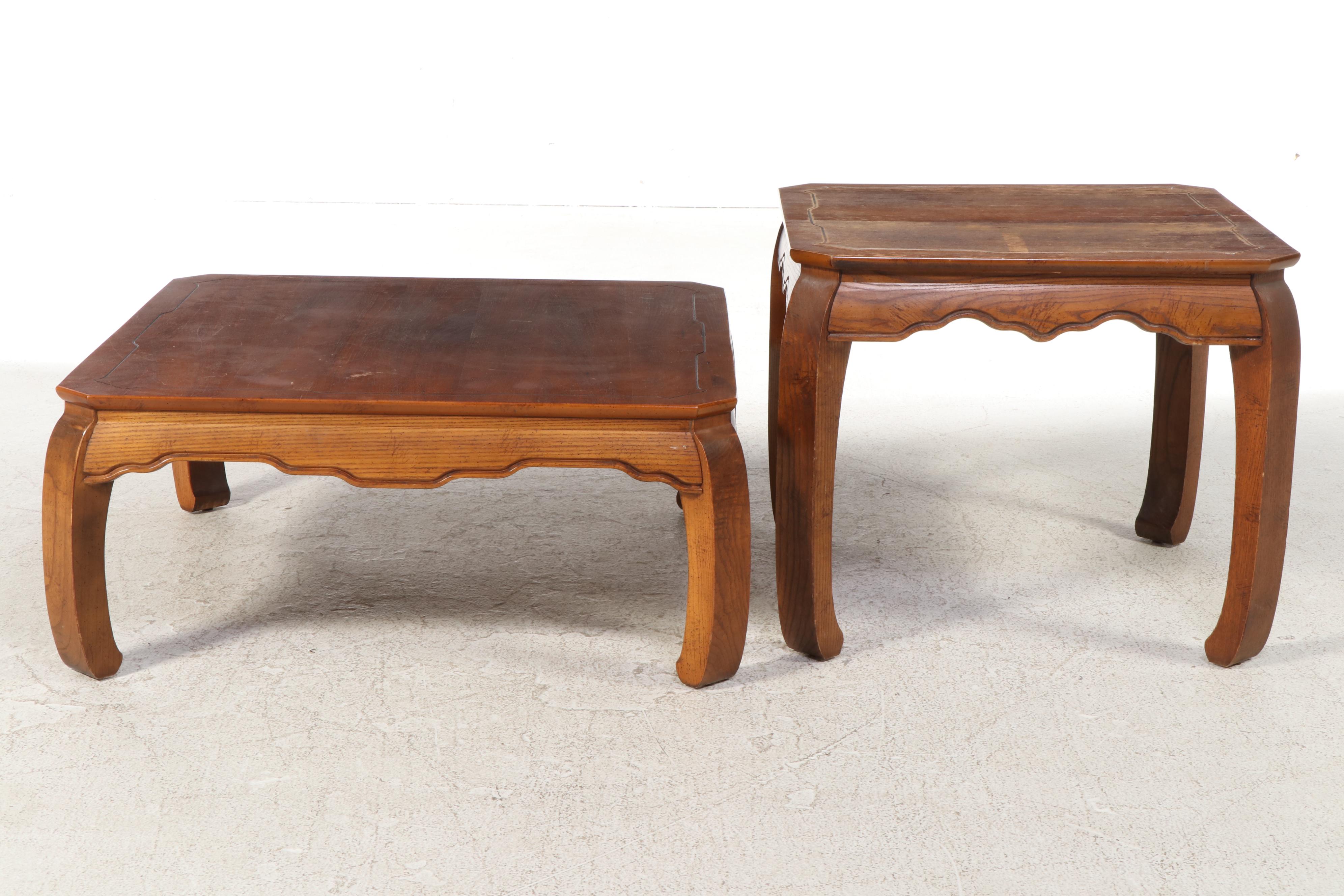 Lane "Virginia Maid" Chinese Style Walnut and Oak Coffee Table and Side Table