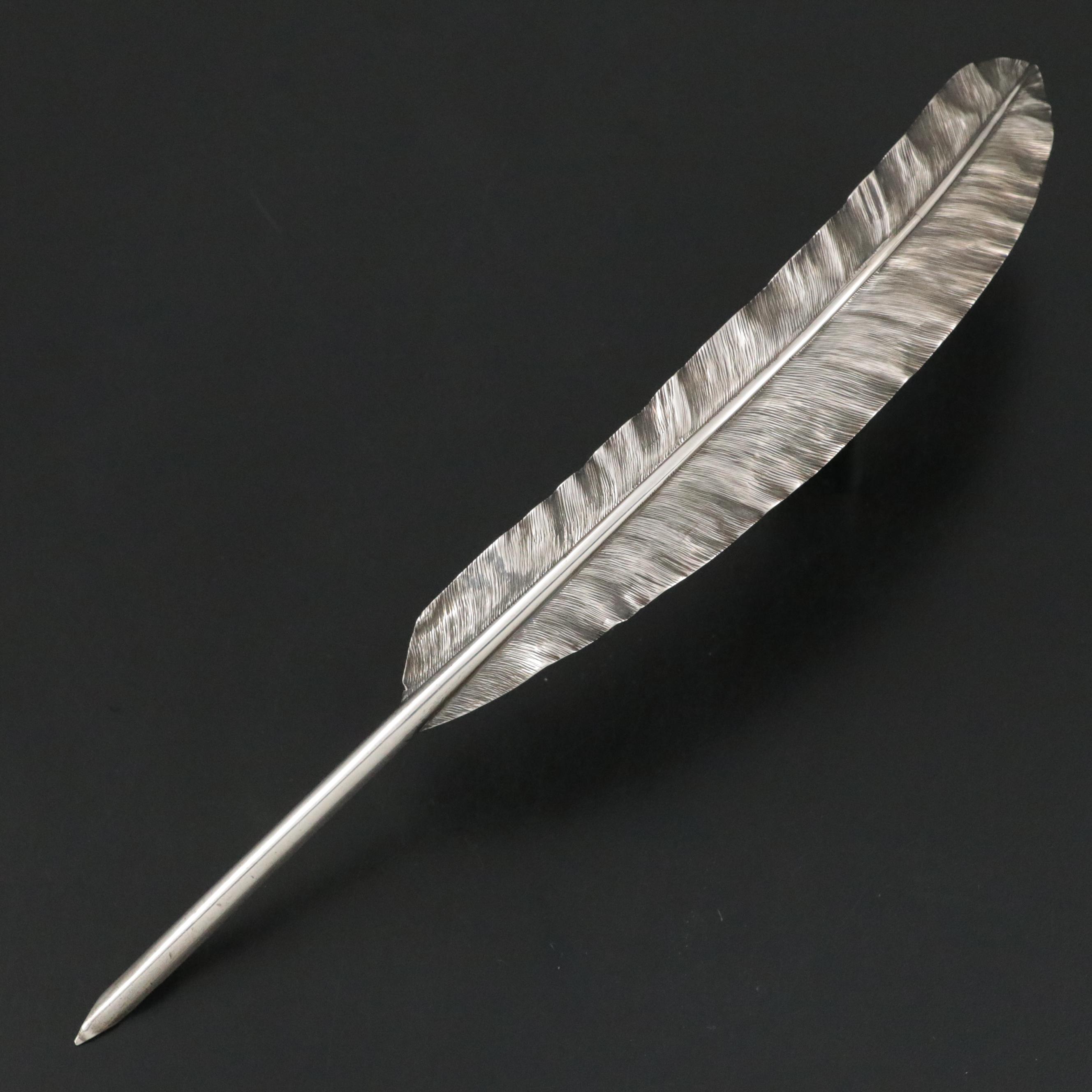 Victorian English Sterling Silver Feather Quill Pen, Circa 1864