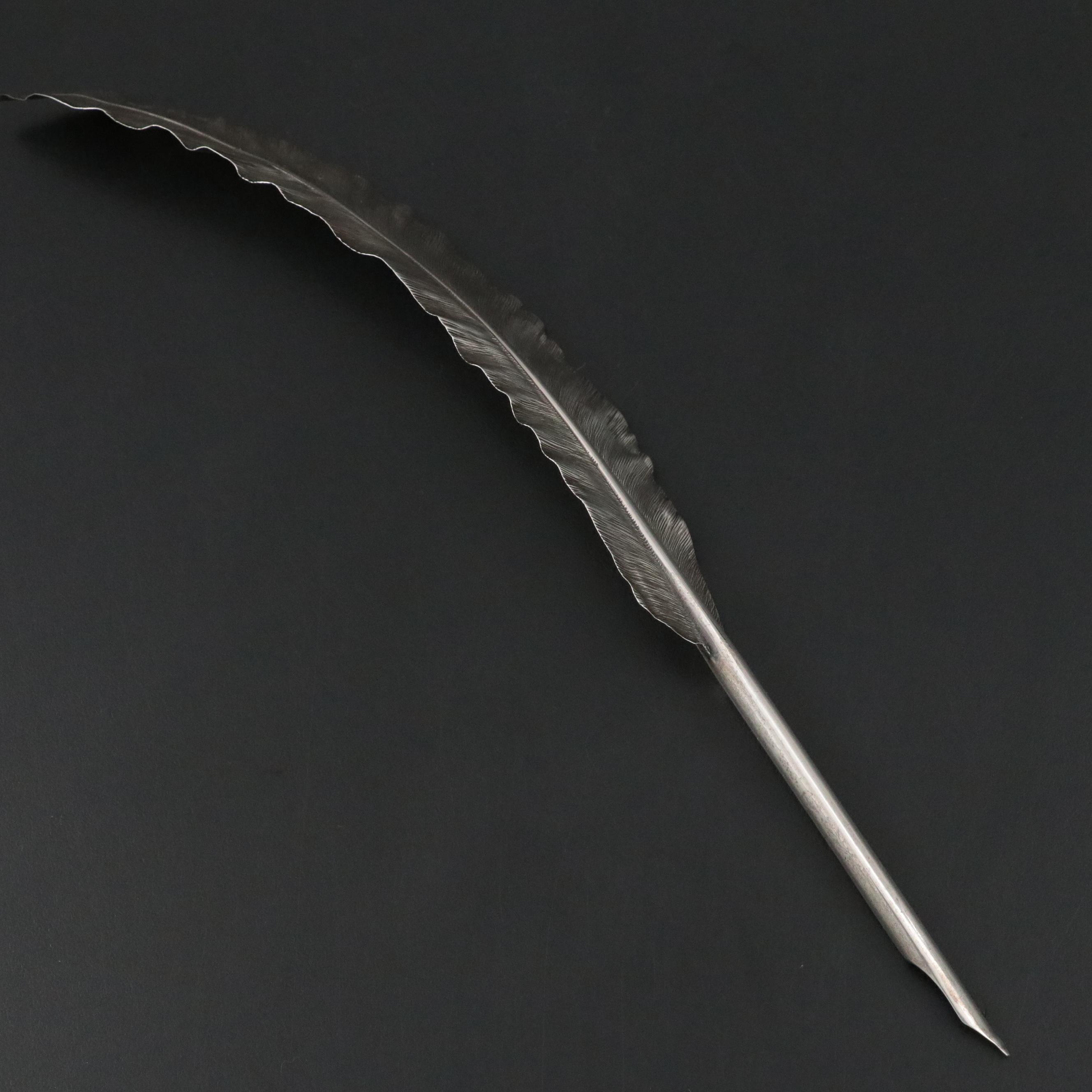 Victorian English Sterling Silver Feather Quill Pen, Circa 1864