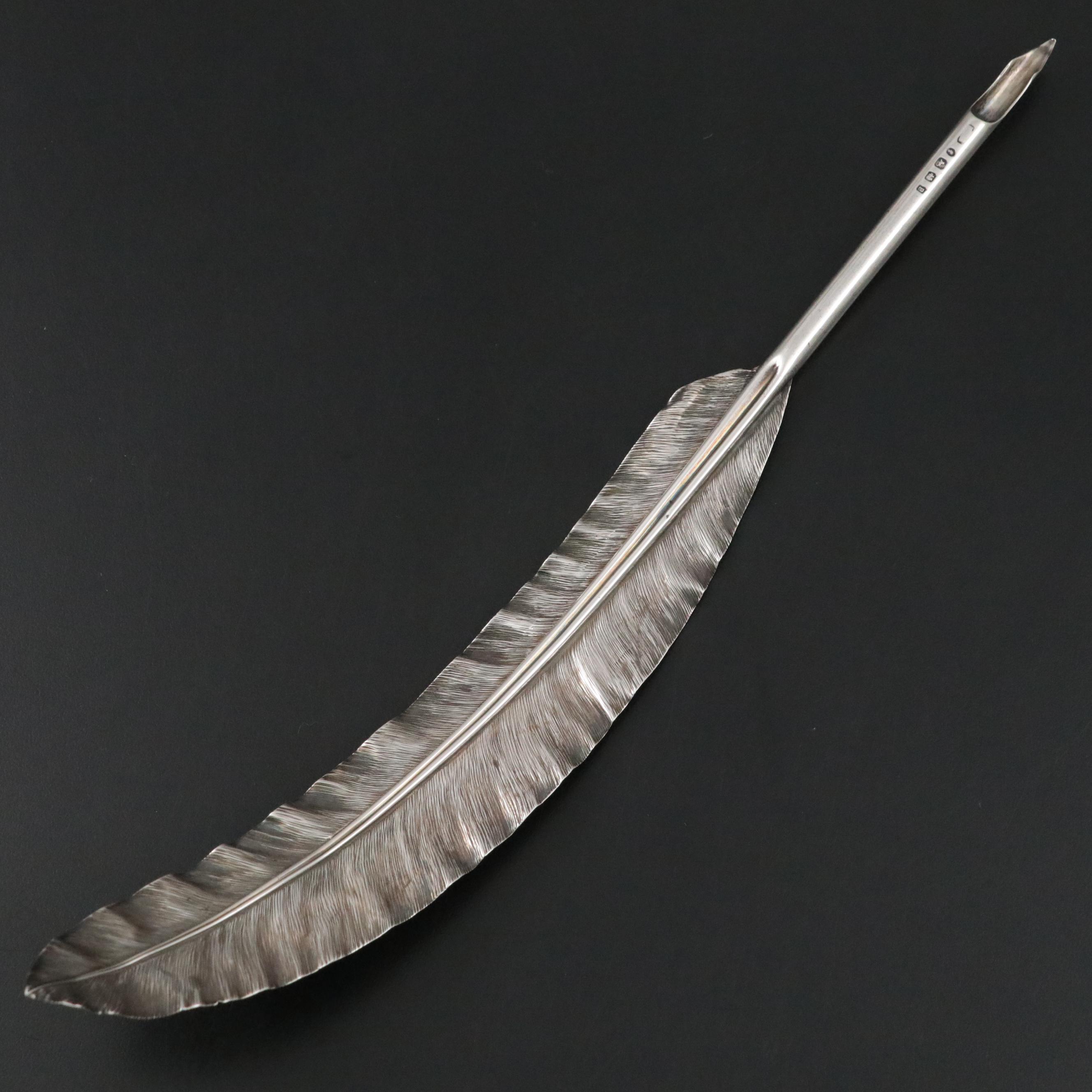 Victorian English Sterling Silver Feather Quill Pen, Circa 1864