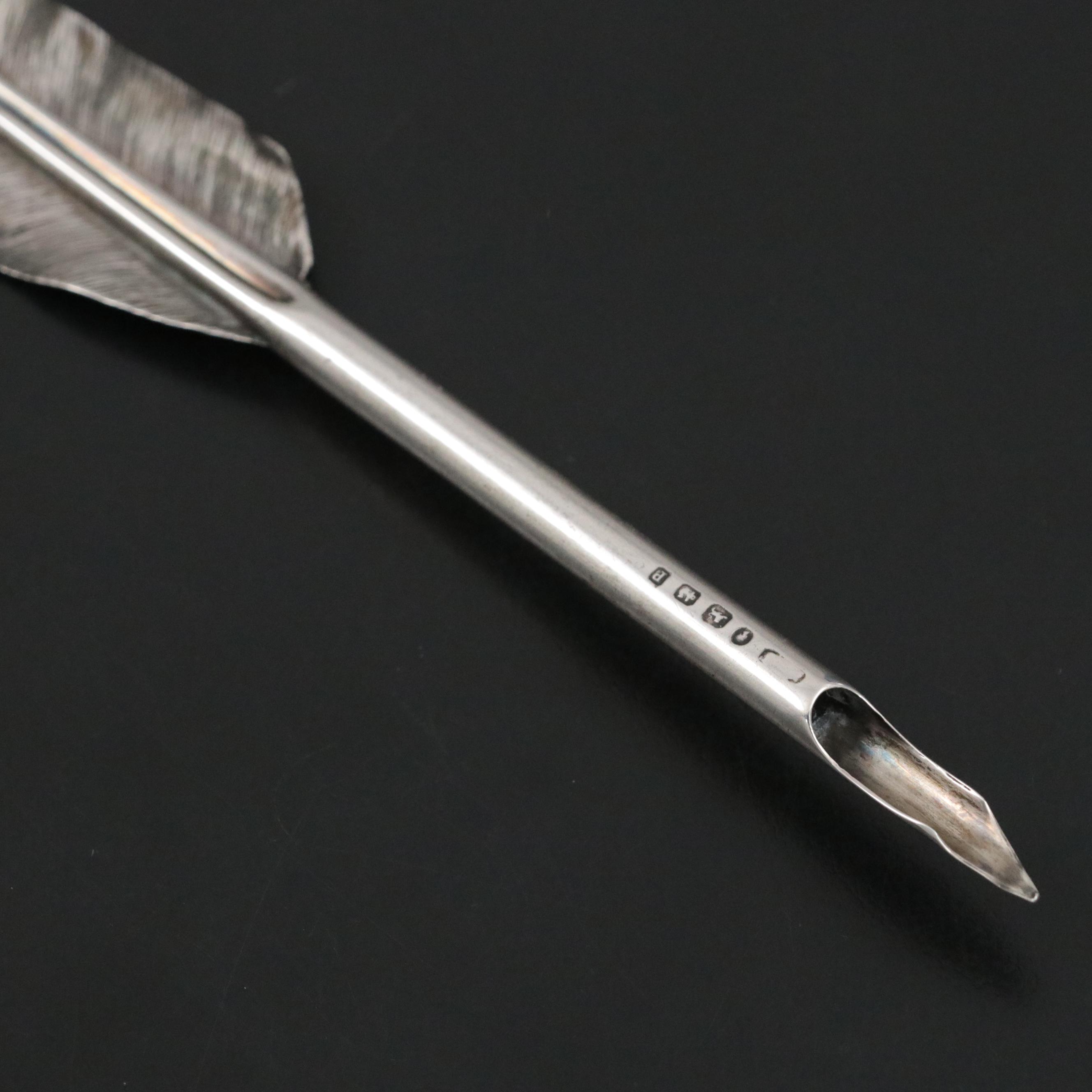 Victorian English Sterling Silver Feather Quill Pen, Circa 1864
