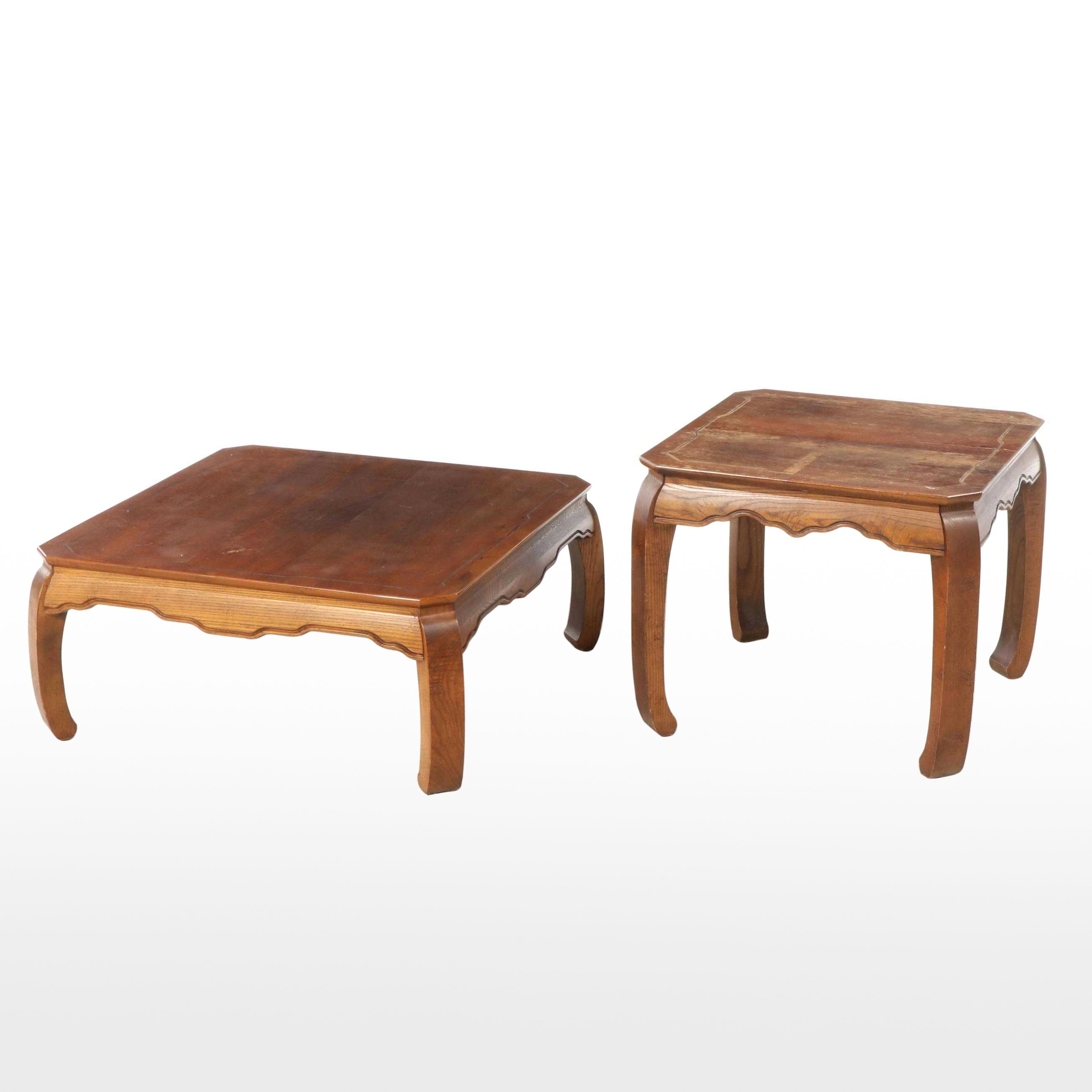 Lane "Virginia Maid" Chinese Style Walnut and Oak Coffee Table and Side Table