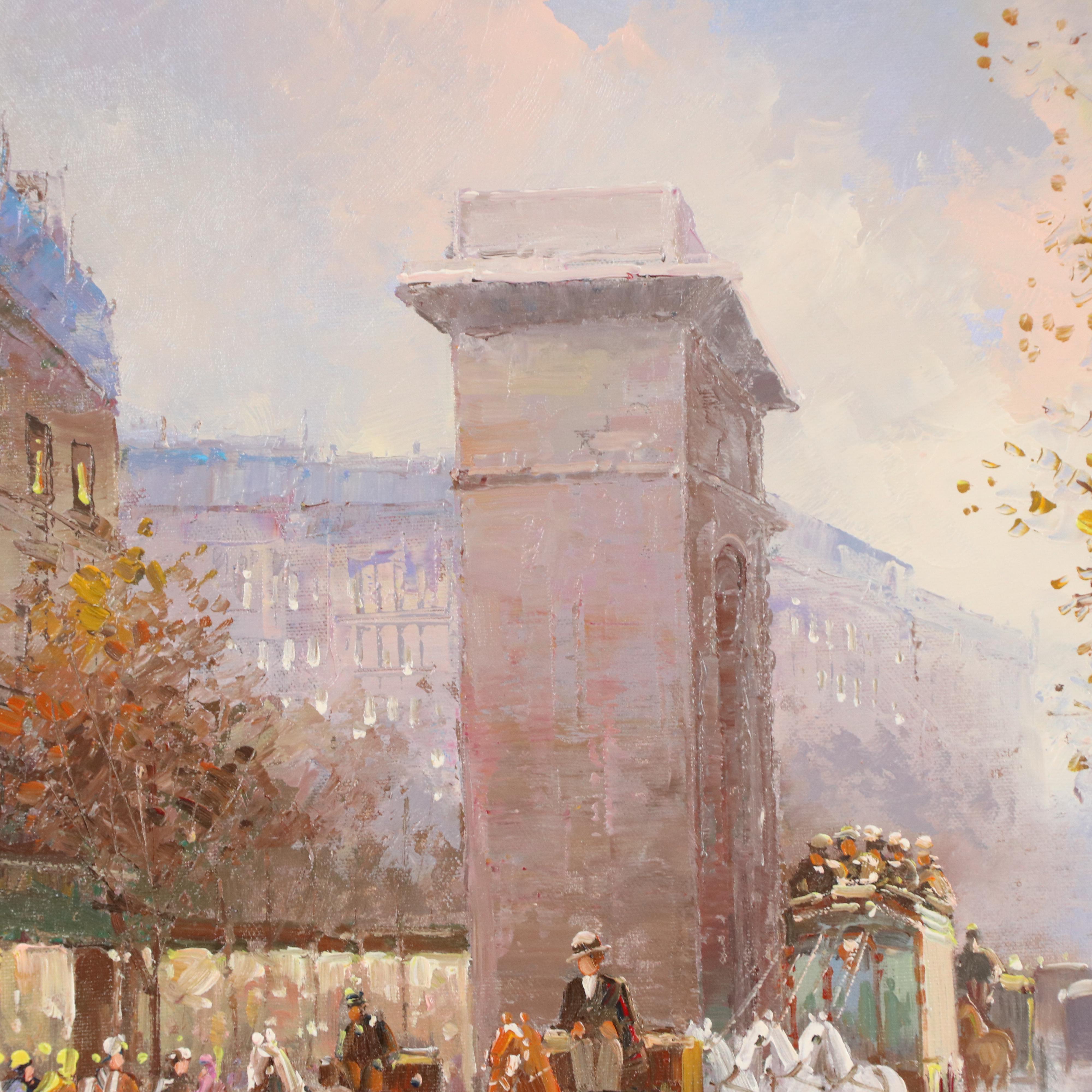 T. E. Pencke Oil Painting of European Street Scene with Figures