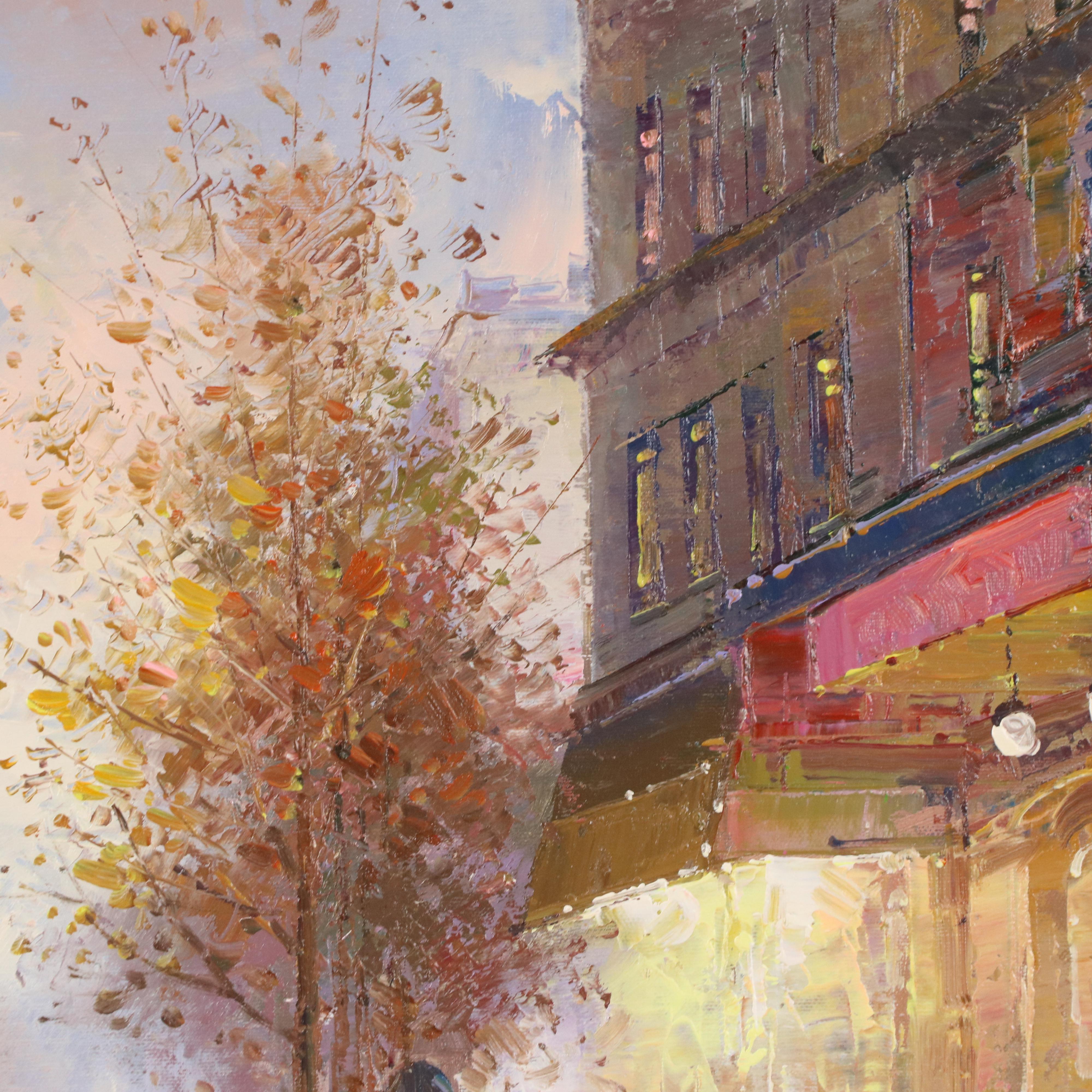 T. E. Pencke Oil Painting of European Street Scene with Figures