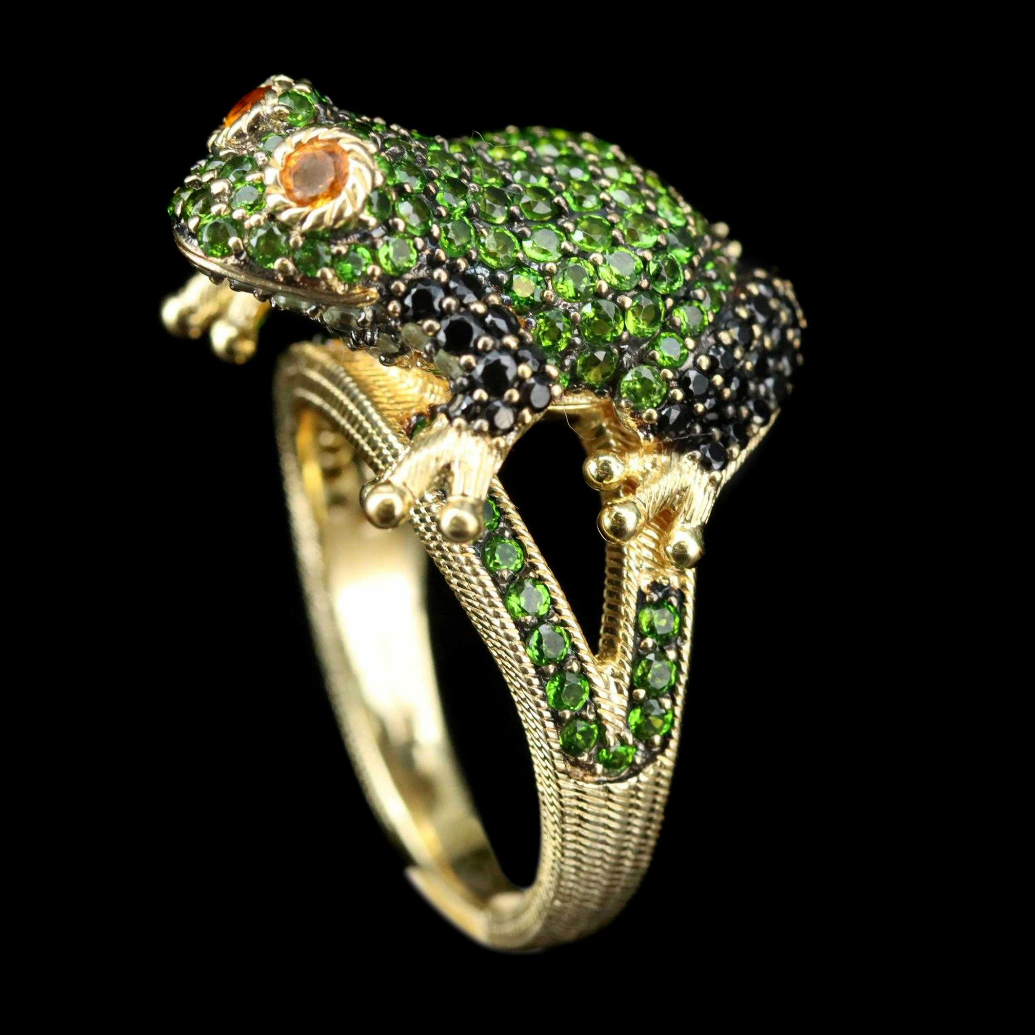 Judith Ripka Pavé Multi-Gemstone Frog Ring Including Diopside and Citrine