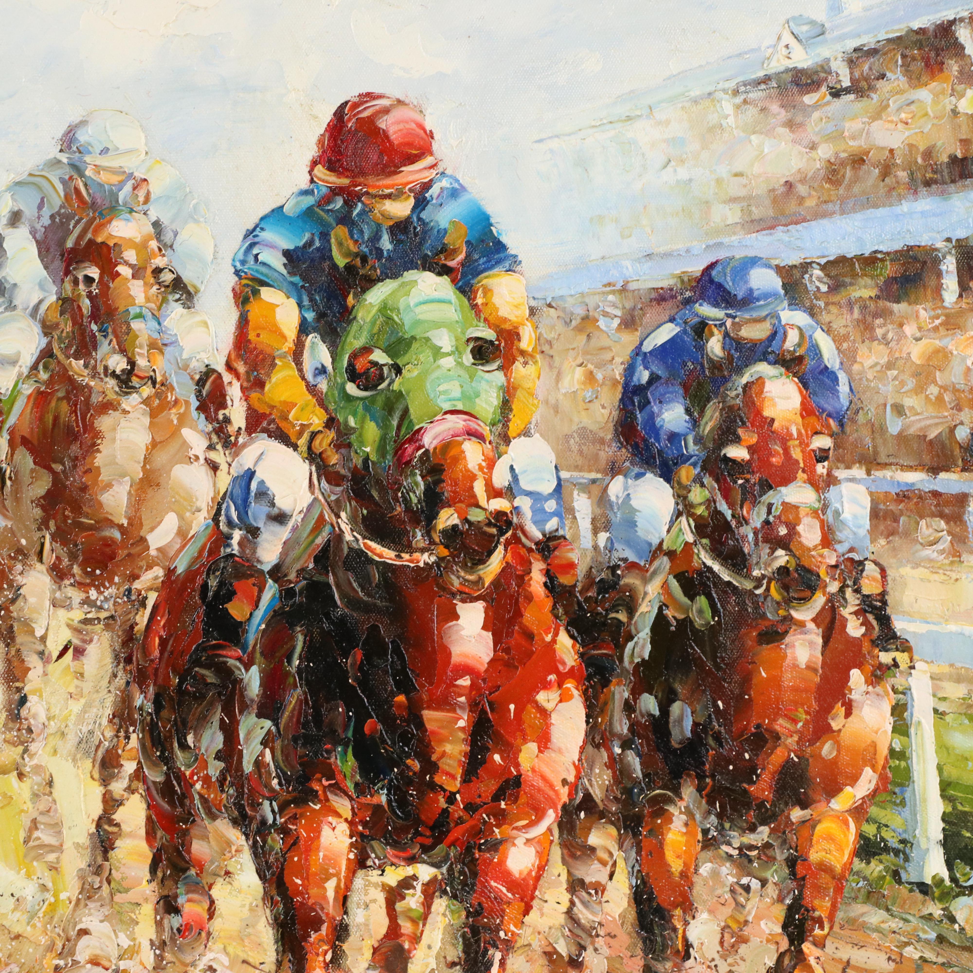Rogers Oil Painting of Horse Race with Jockeys