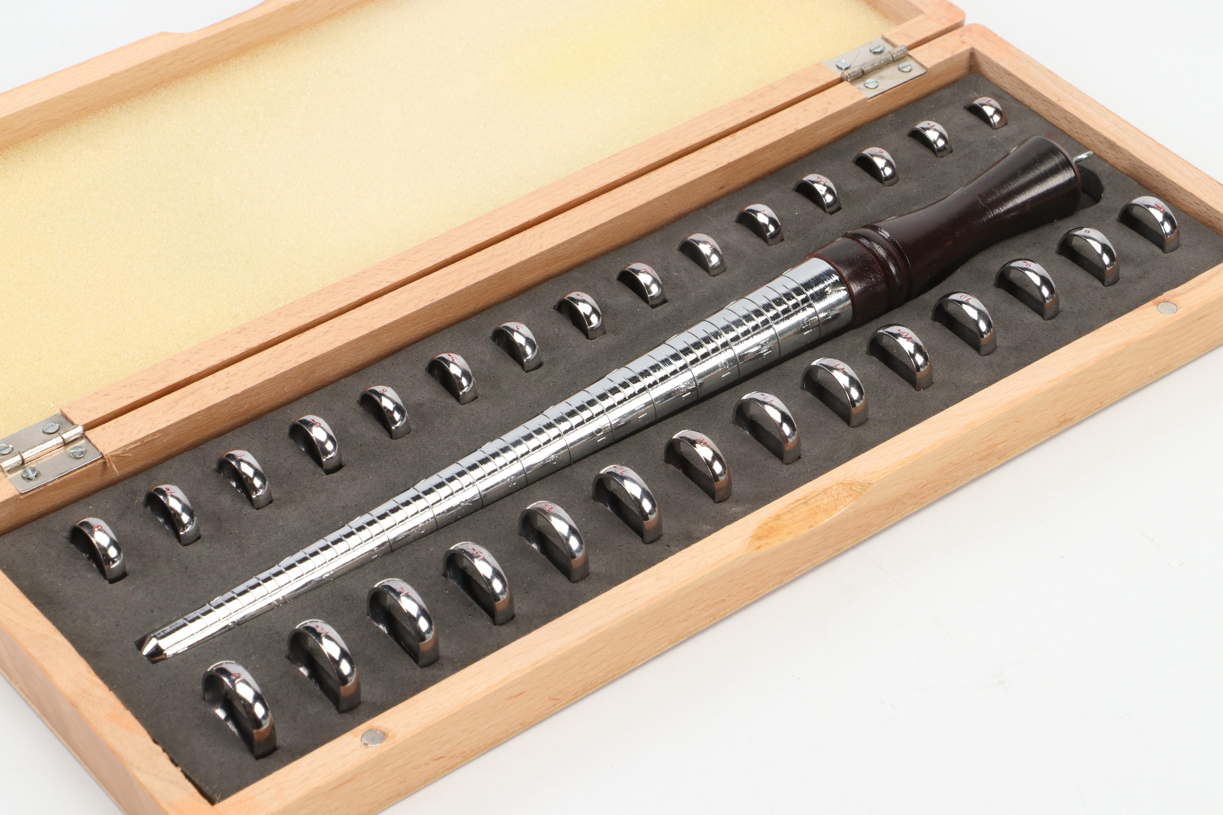 Jeweler's Ring Mandrel With Test Rings in Carry Case