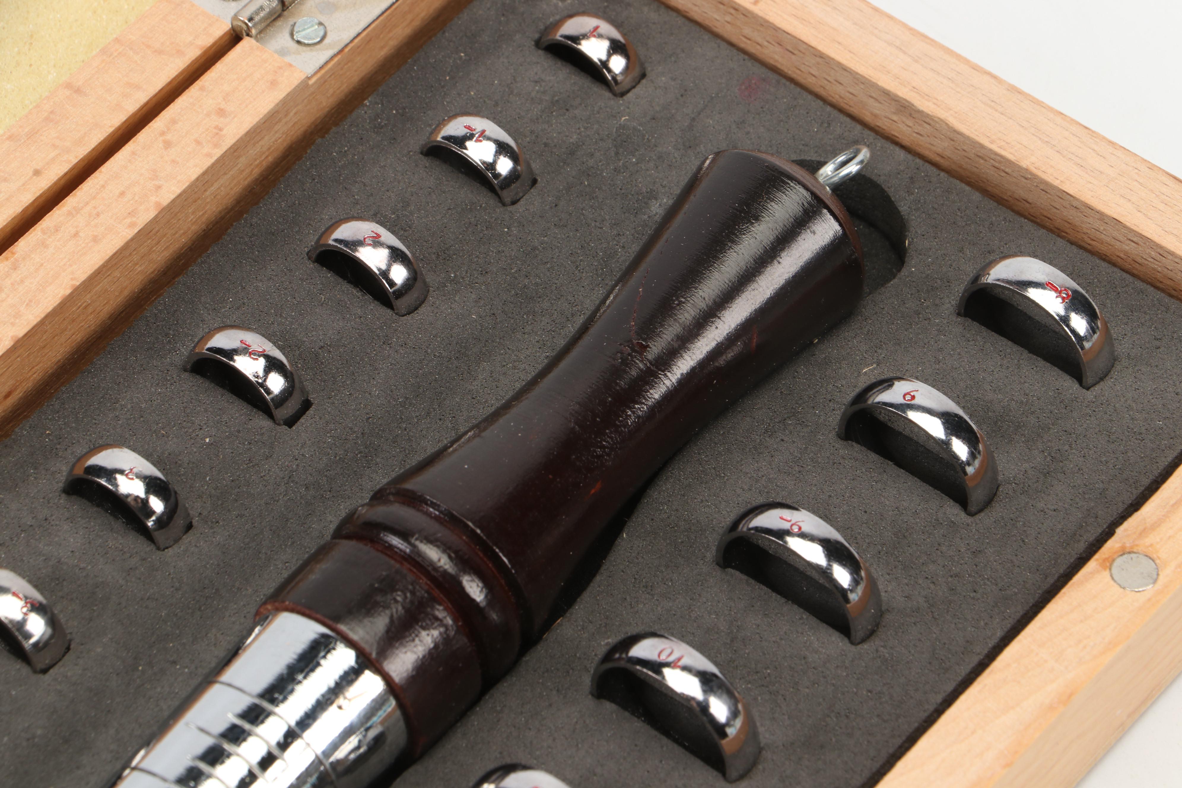 Jeweler's Ring Mandrel With Test Rings in Carry Case
