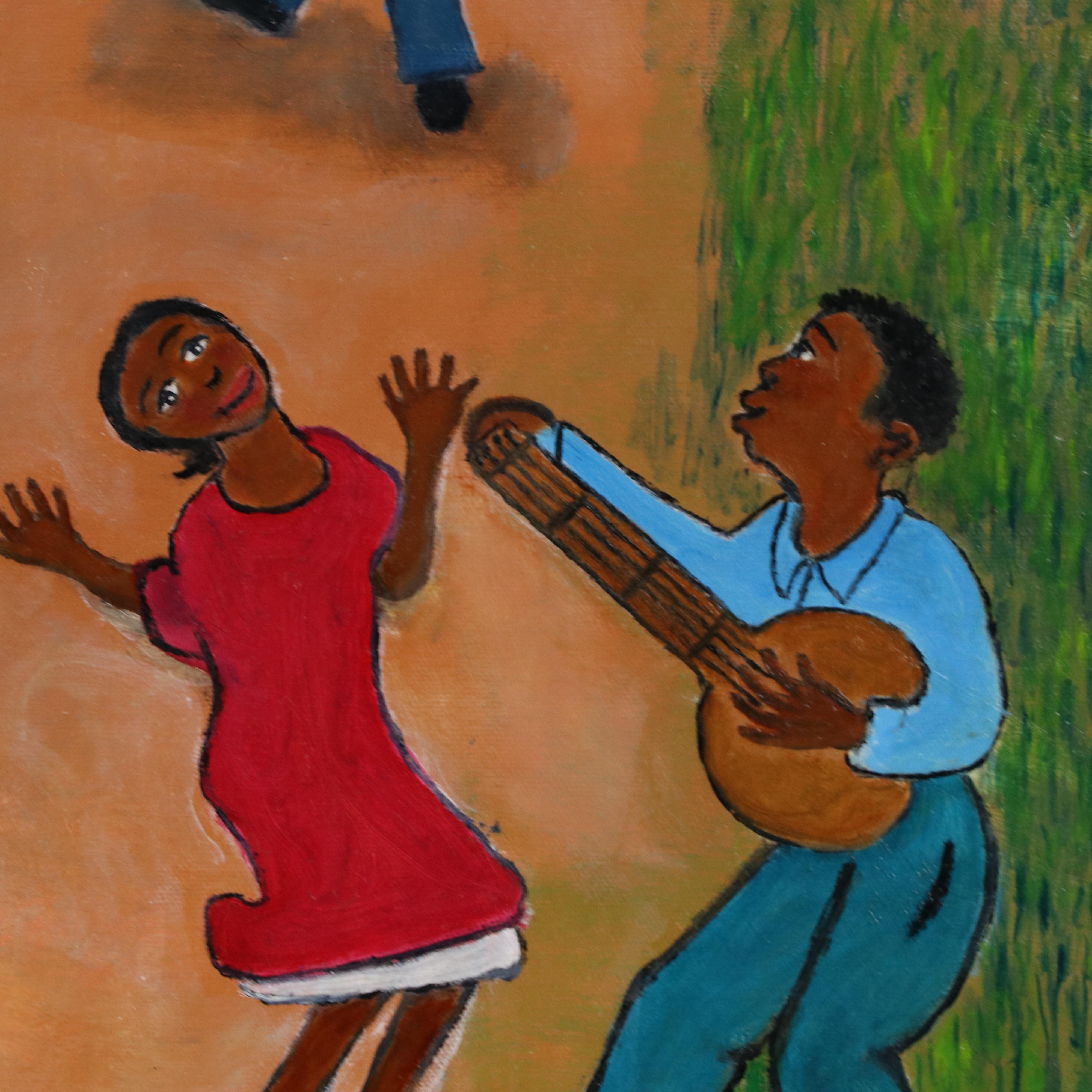 Lorenzo Scott Outsider Art Oil Painting of Genre Scene with Figures