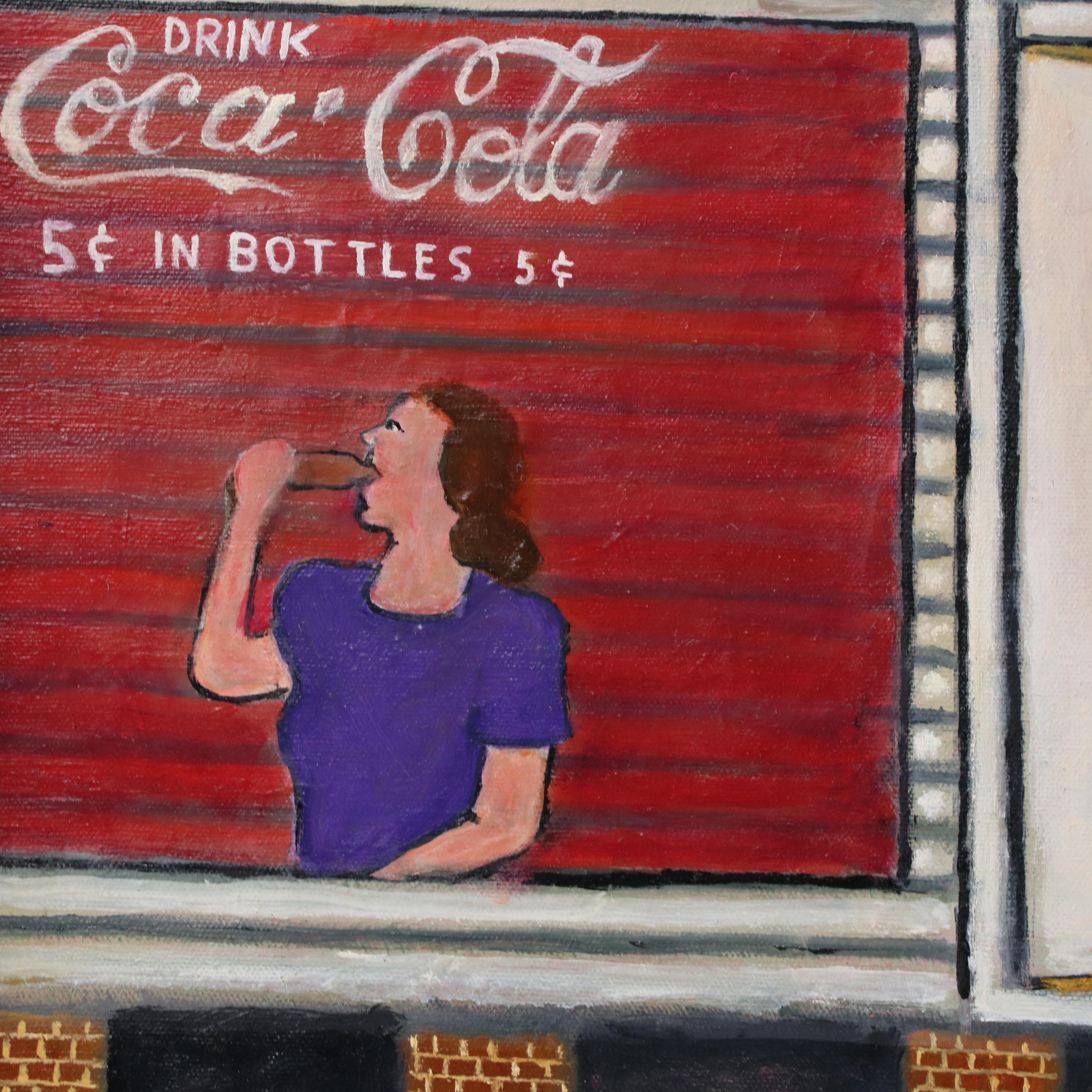 Lorenzo Scott Outsider Art Oil Painting of Genre Scene with Figures