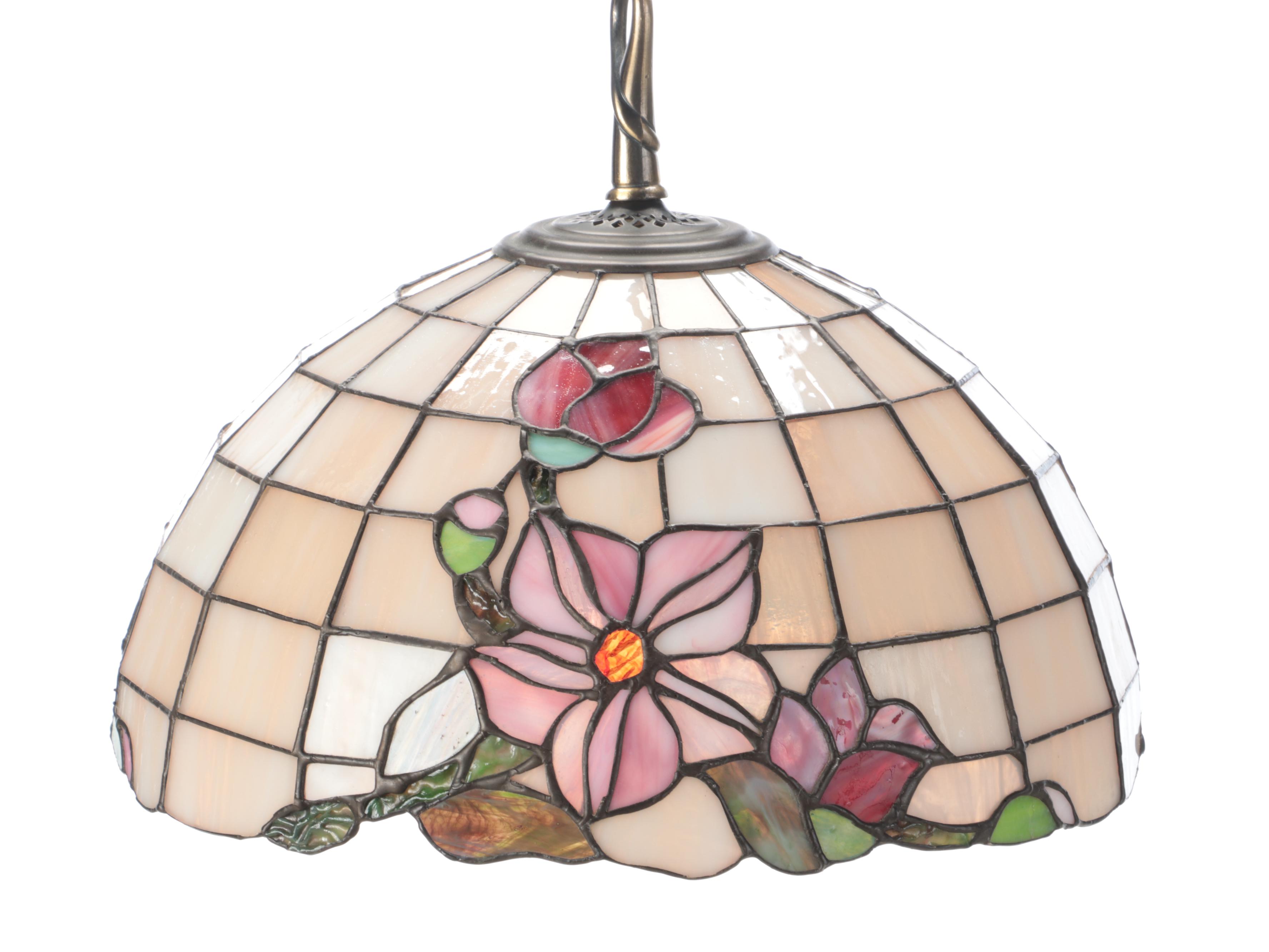 Dale Tiffany Slag Glass Floral Lamp Shade With Other Pendant Lamp and Shade