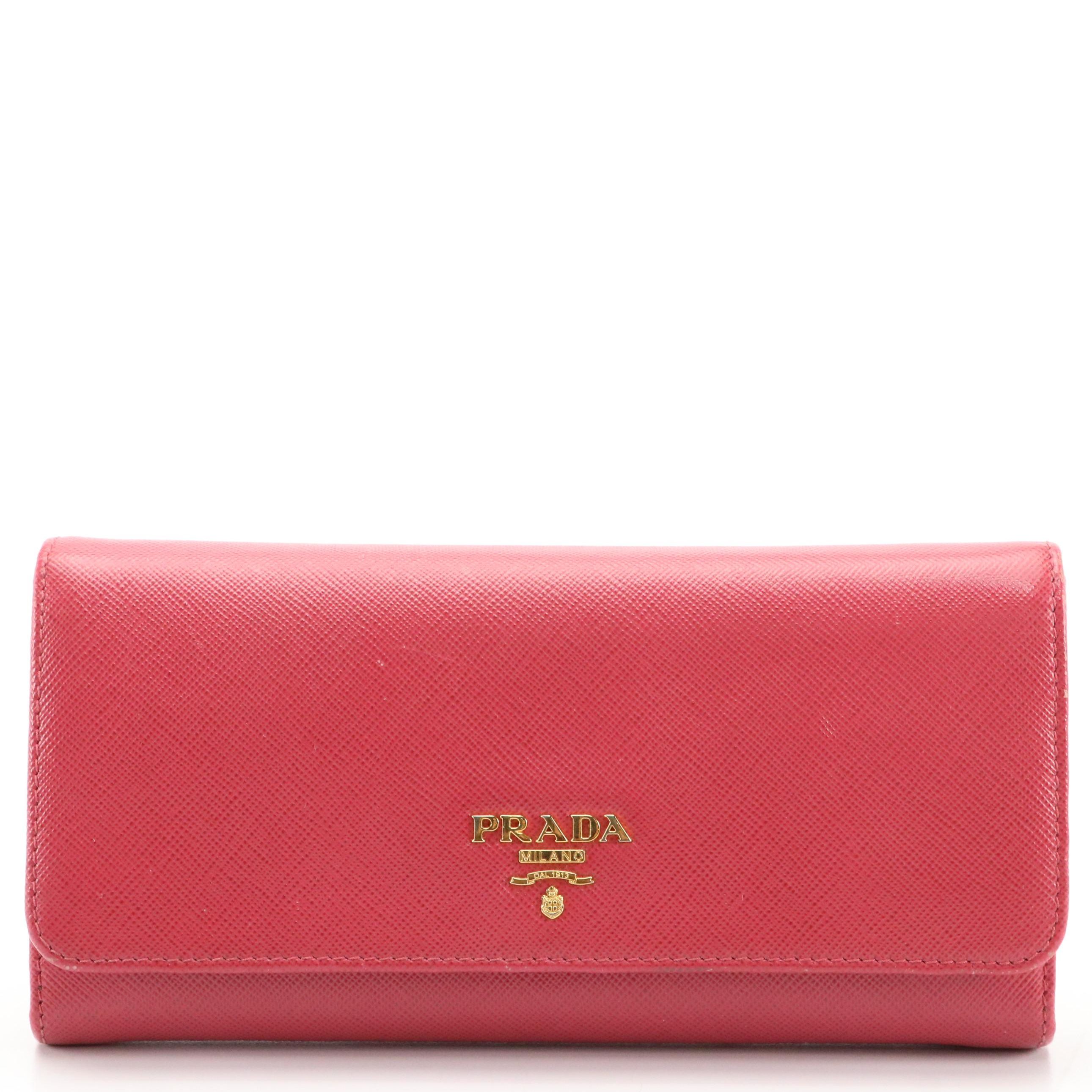 Prada Pink Saffiano Leather Continental Wallet