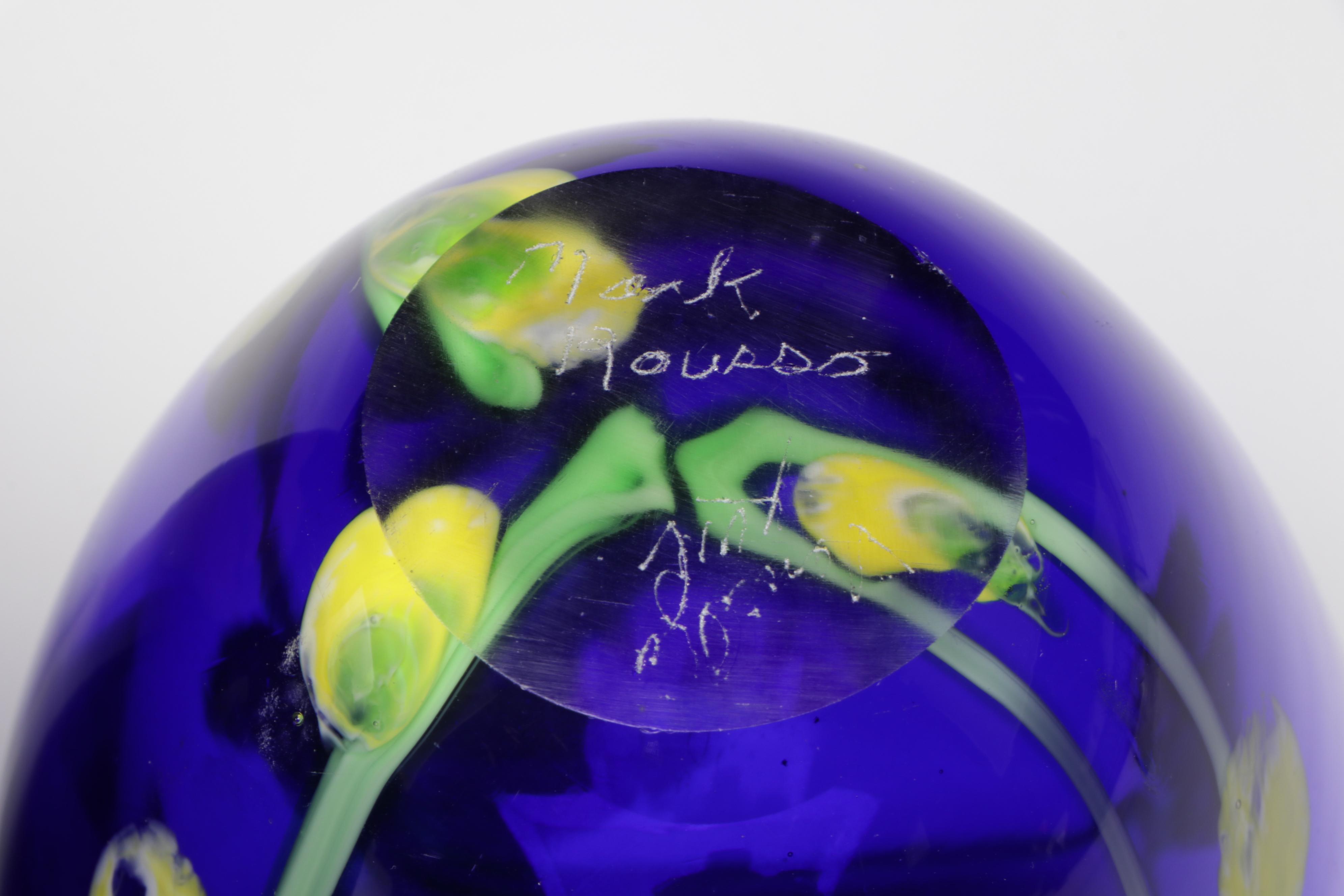 Stan Klein and Mark Rousso Handblown Cobalt Blue and Floral Art Glass Vases