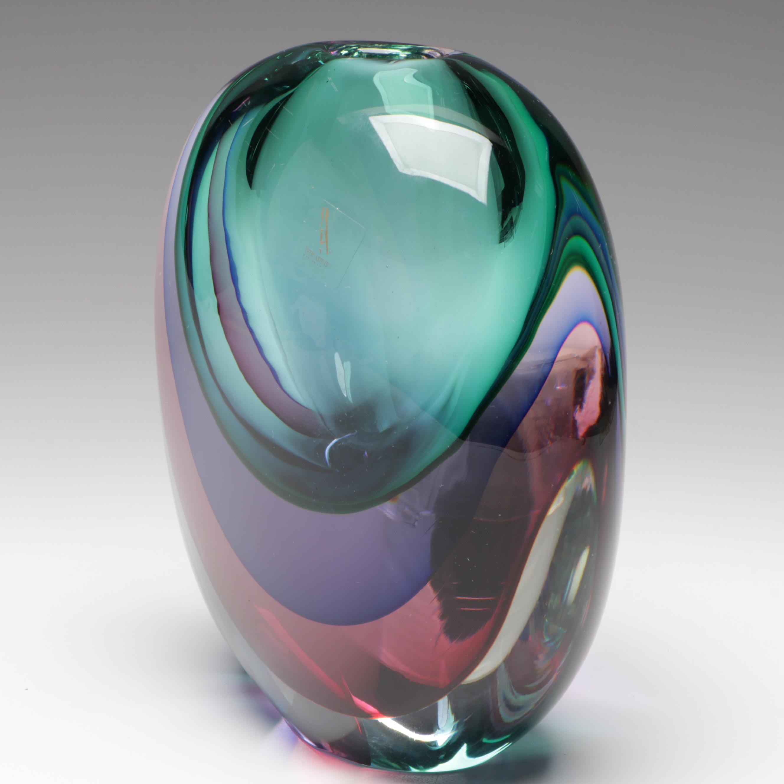 Luigi Onesto Murano Handblown Sommerso Art Glass Vase