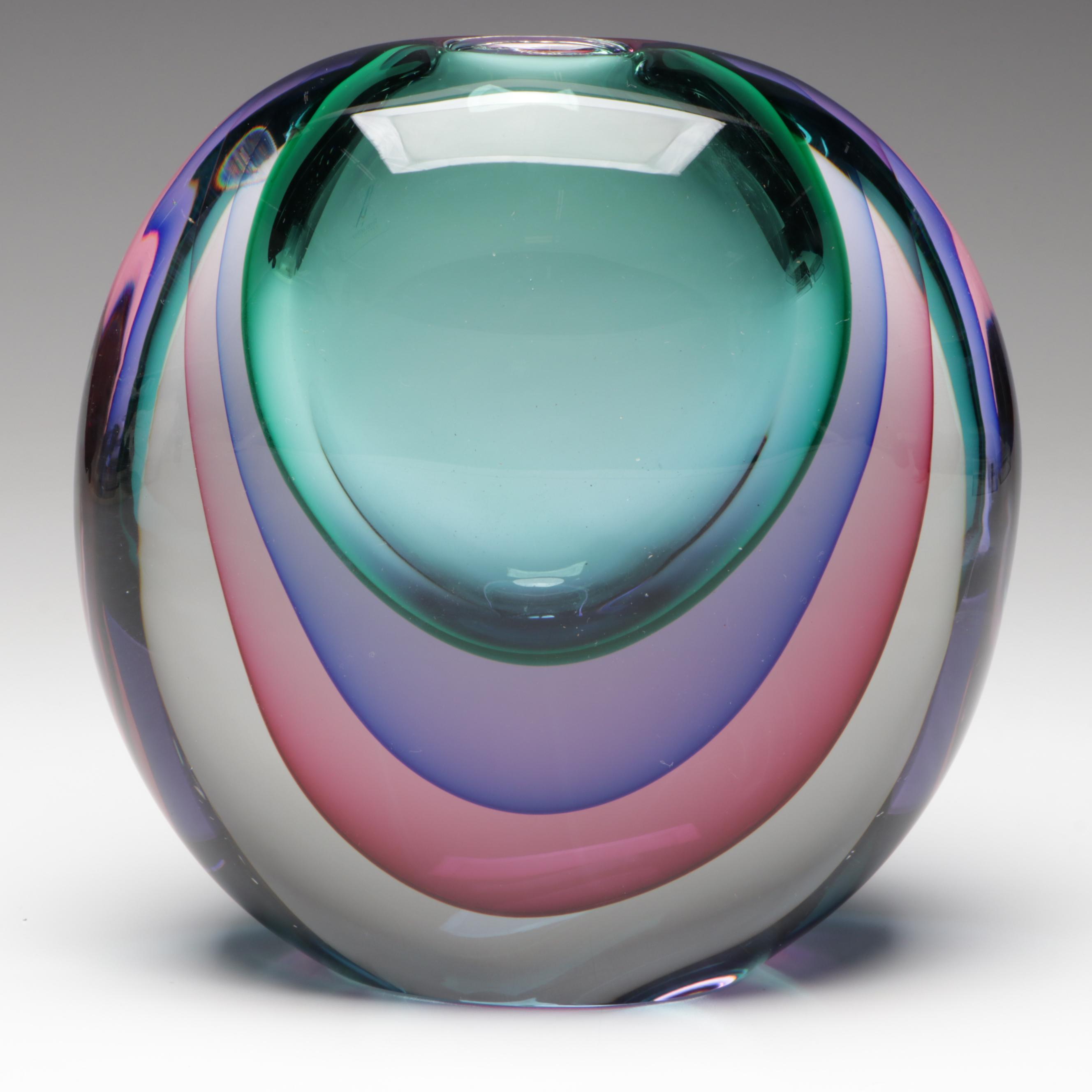Luigi Onesto Murano Handblown Sommerso Art Glass Vase