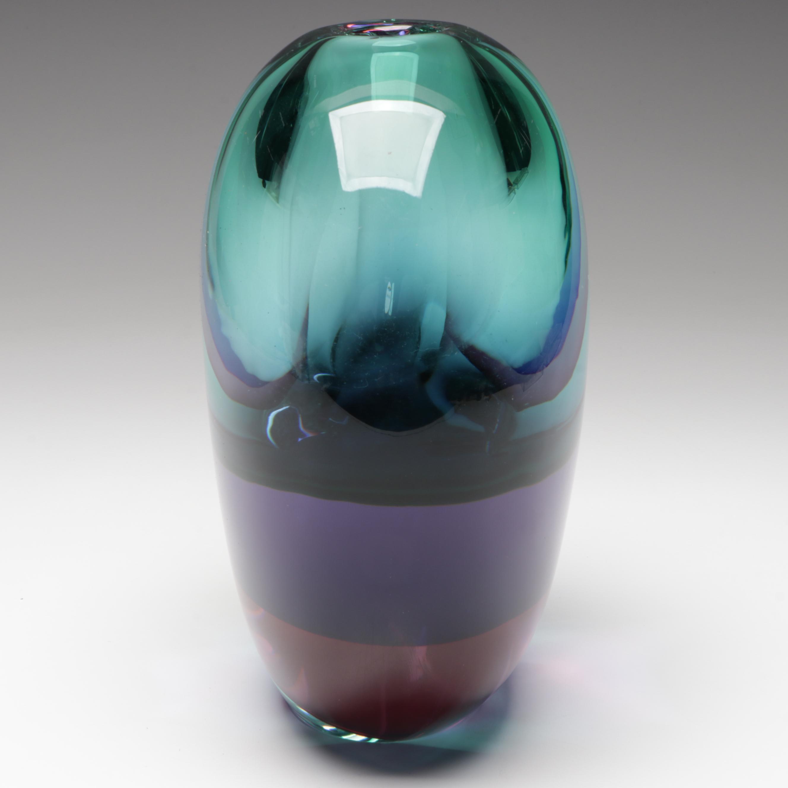 Luigi Onesto Murano Handblown Sommerso Art Glass Vase