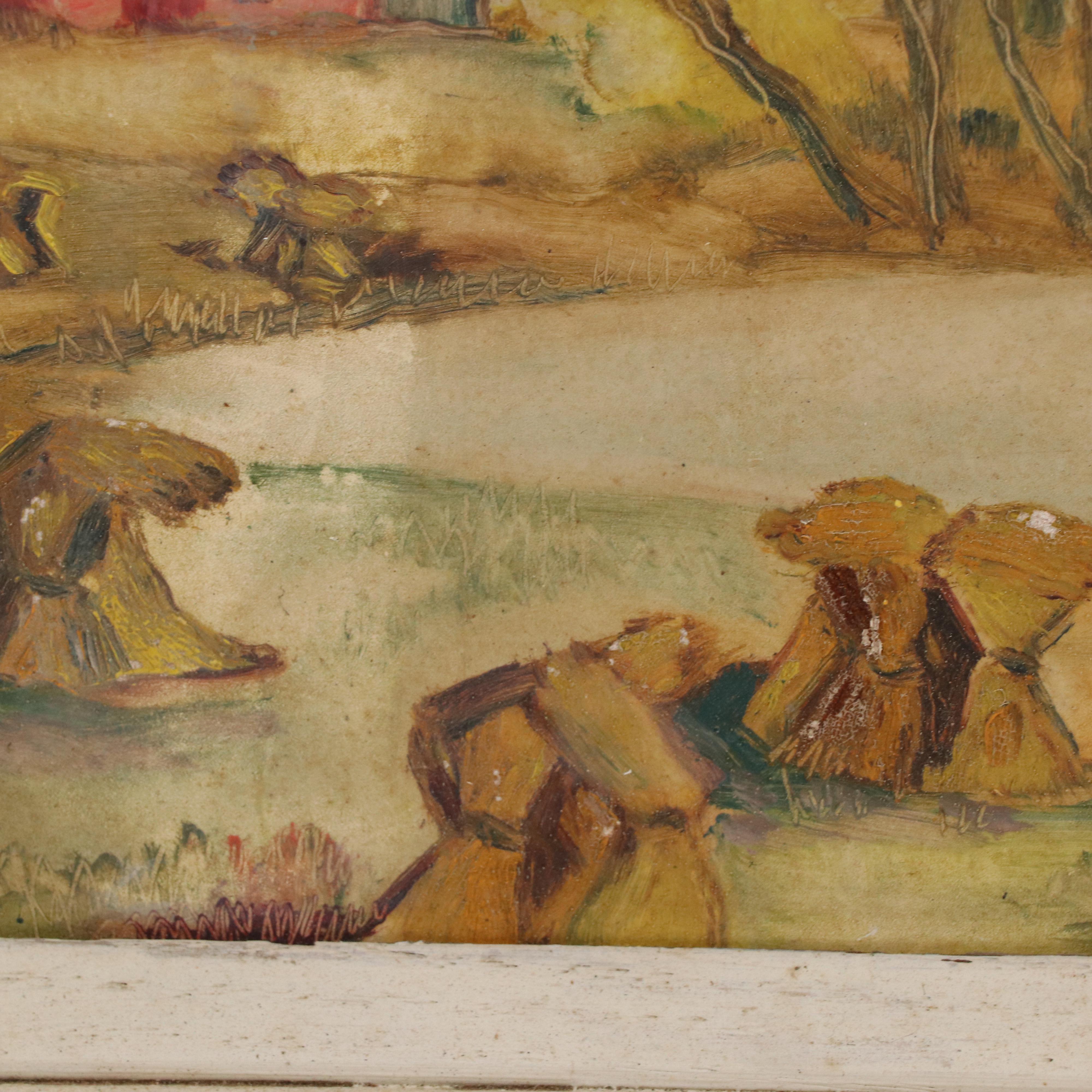 Stylized Bucolic Landscape Oil Painting, Circa 1940