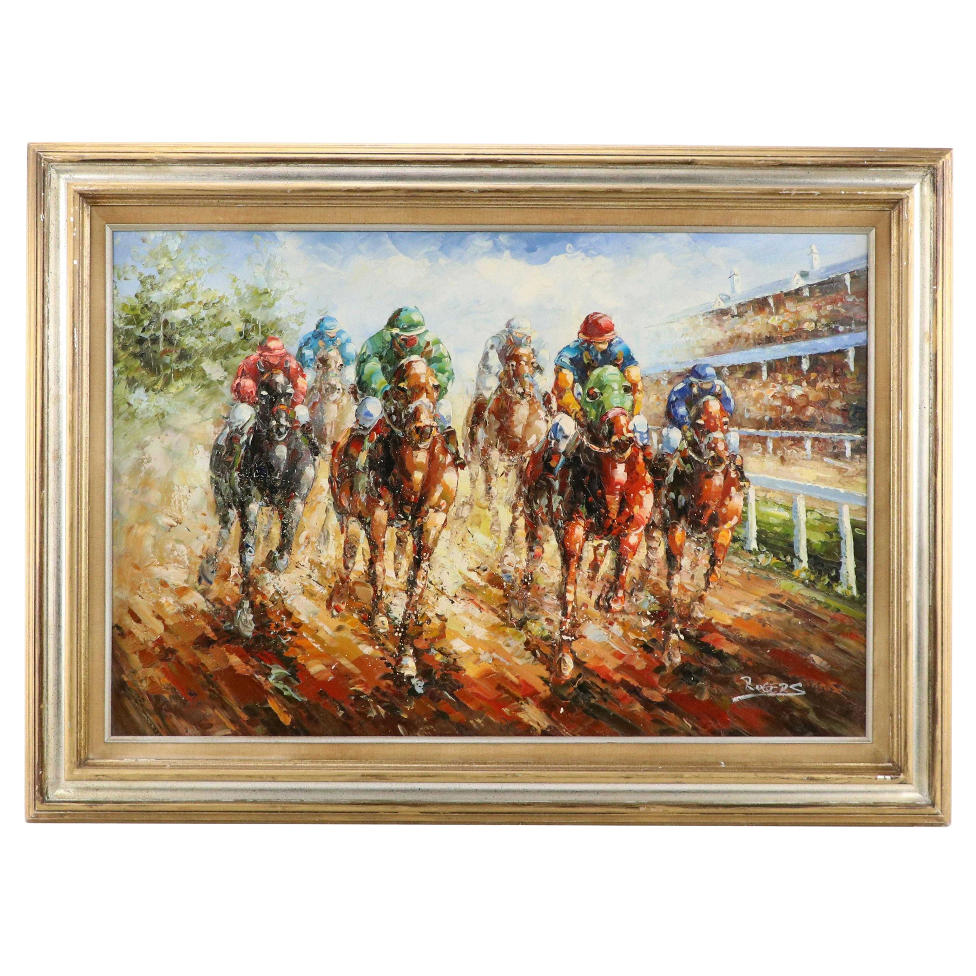 Rogers Oil Painting of Horse Race with Jockeys
