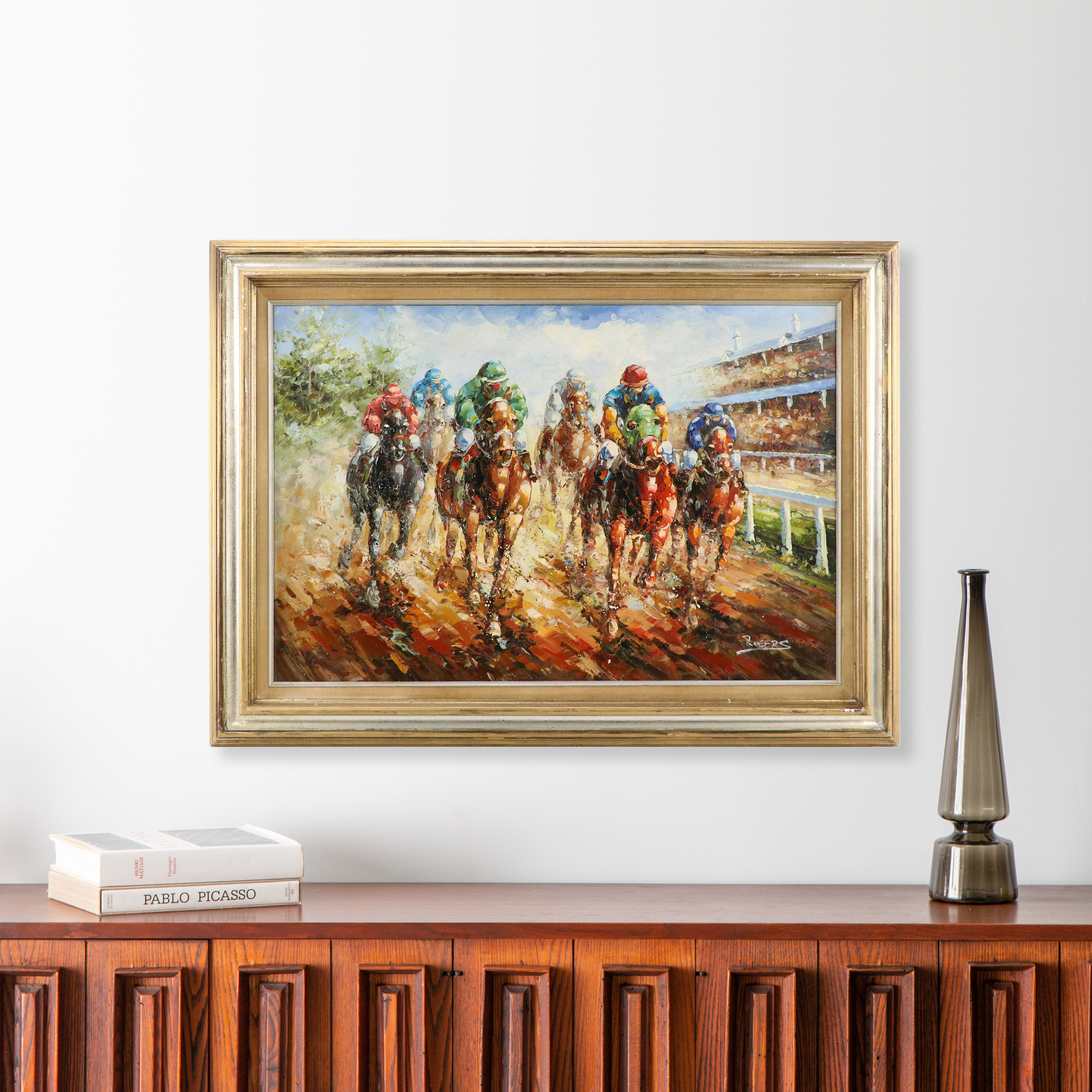 Rogers Oil Painting of Horse Race with Jockeys