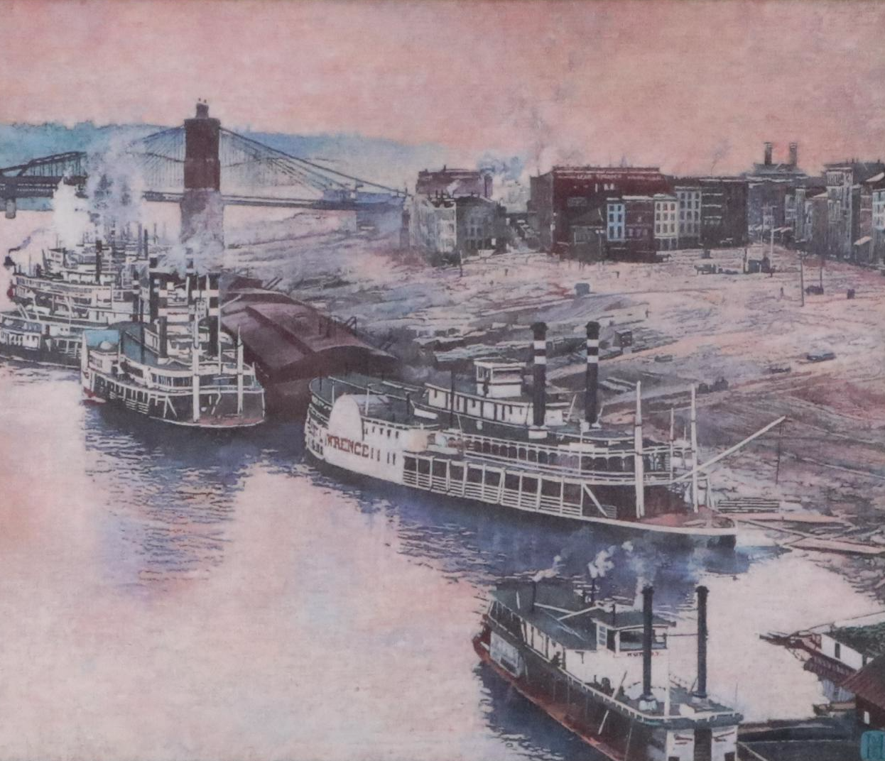 Offset Lithograph of Cincinnati Riverfront Scene