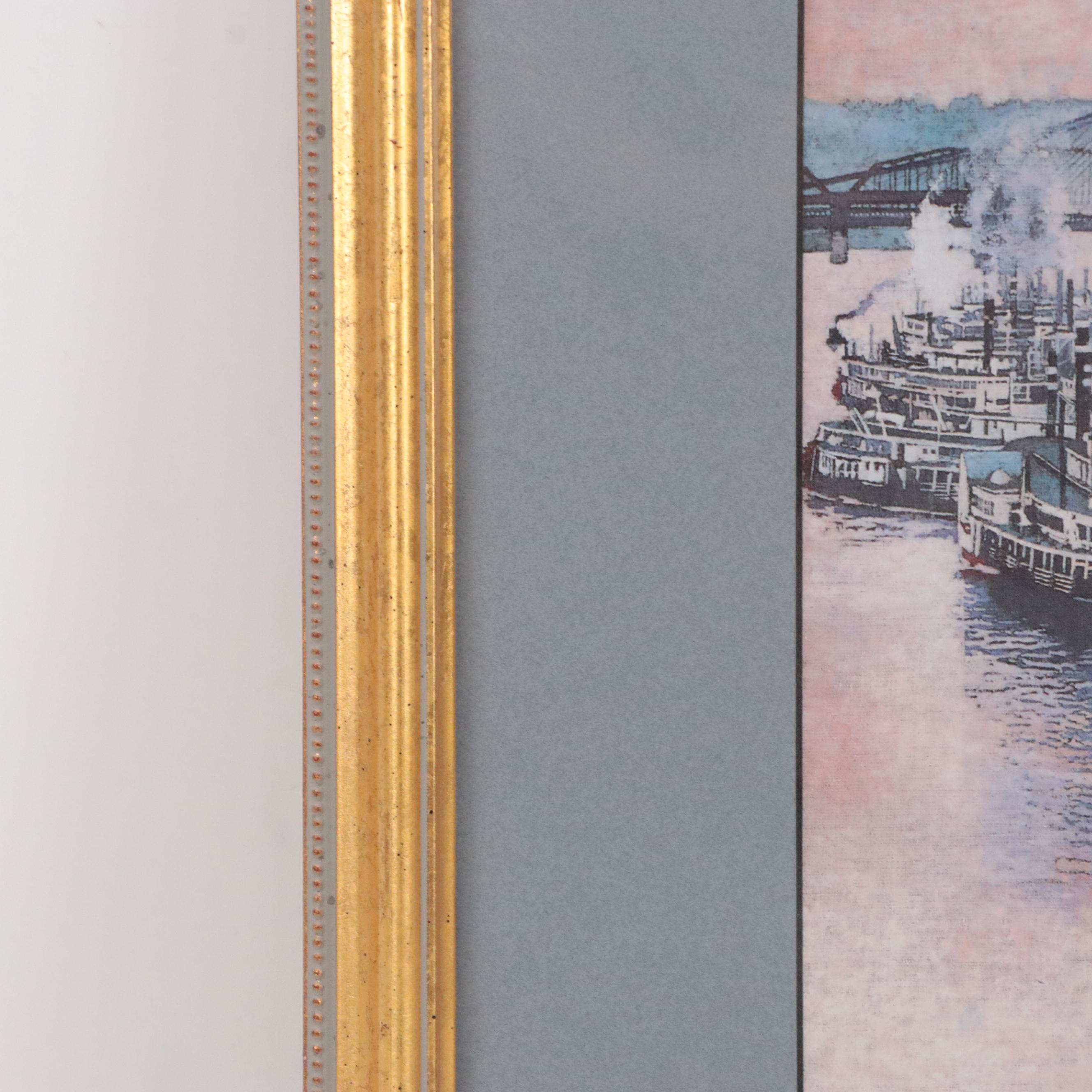 Offset Lithograph of Cincinnati Riverfront Scene