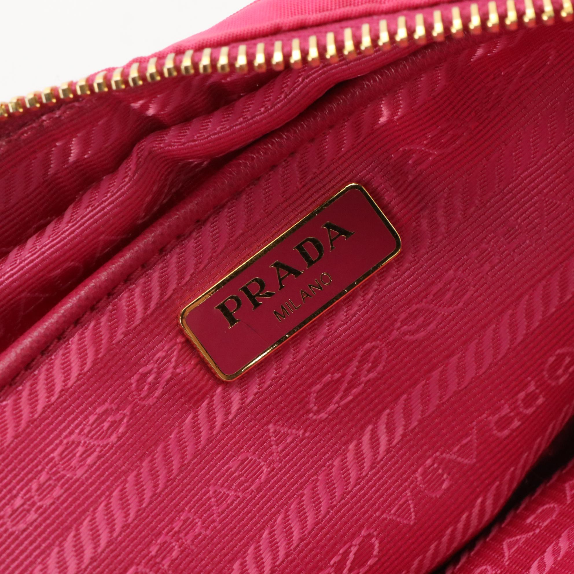 Prada Bow Crossbody Bag in Pink Tessuto Nylon and Saffiano Leather Trim