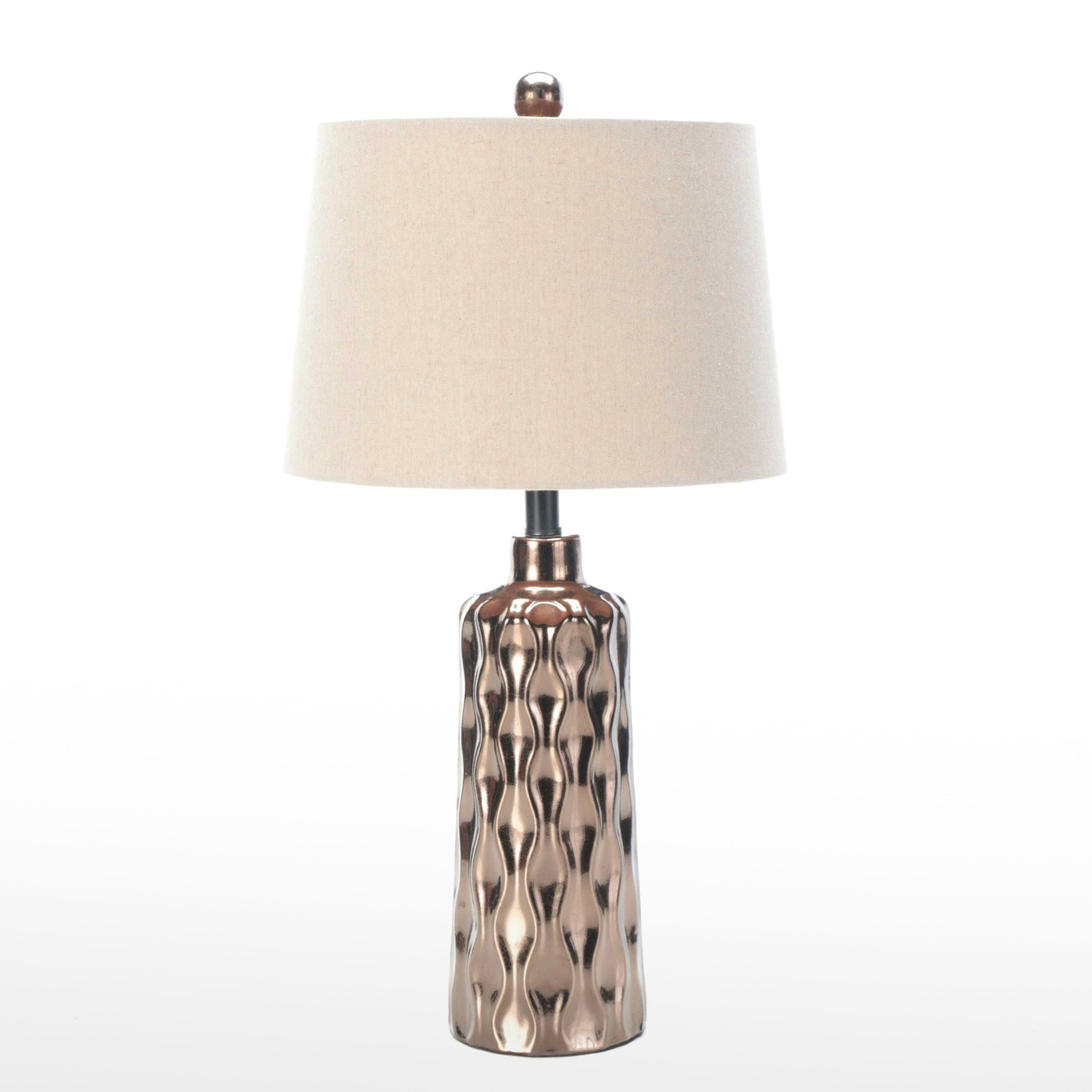 Metallic Bronze Finish Dimpled Table Lamp with Fabric Shade, 21st Century