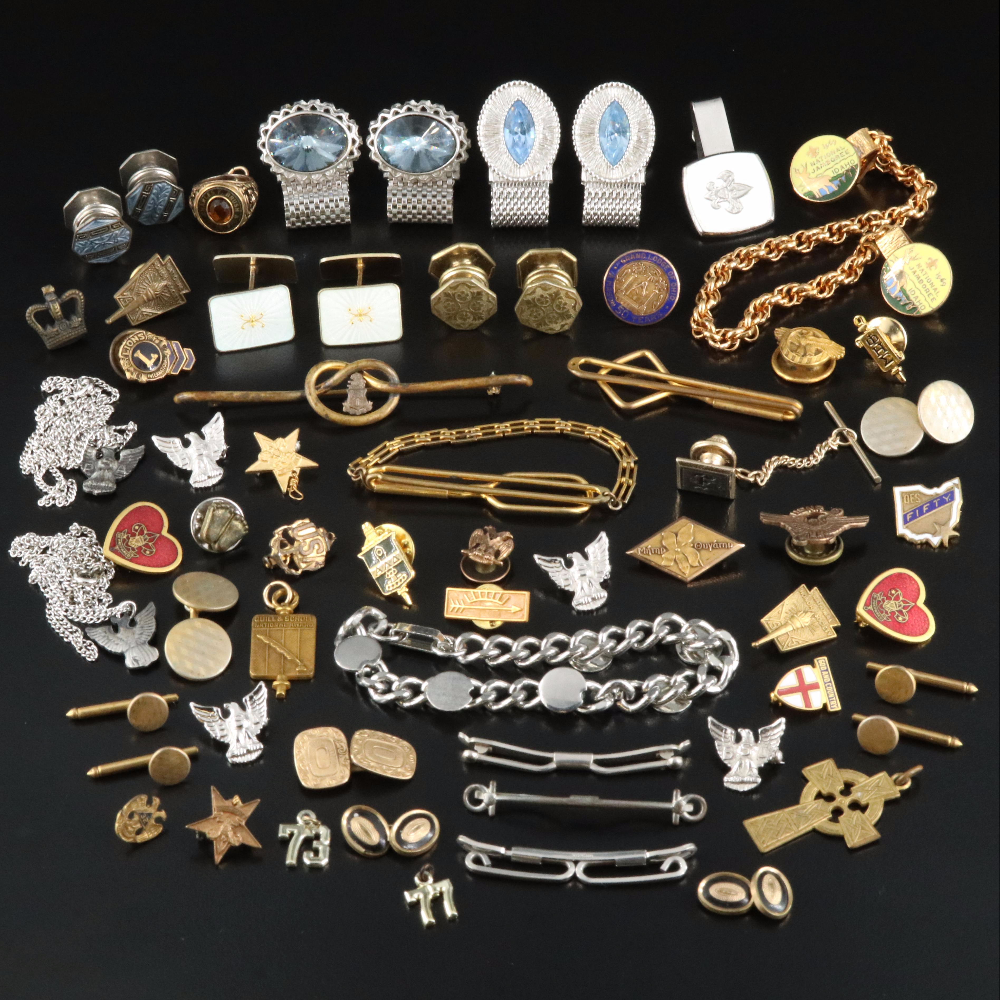 10K Pins & Norwegian Elvik & Co. Sterling Cufflinks Featured in Vintage Jewelry