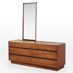 Mid Century Modern Walnut Finish Dresser with Mirror, 1970s-1980s