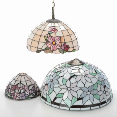 Dale Tiffany Slag Glass Floral Lamp Shade With Other Pendant Lamp and Shade