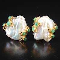 Bounkit Baroque Pearl Earrings with Emerald Accents