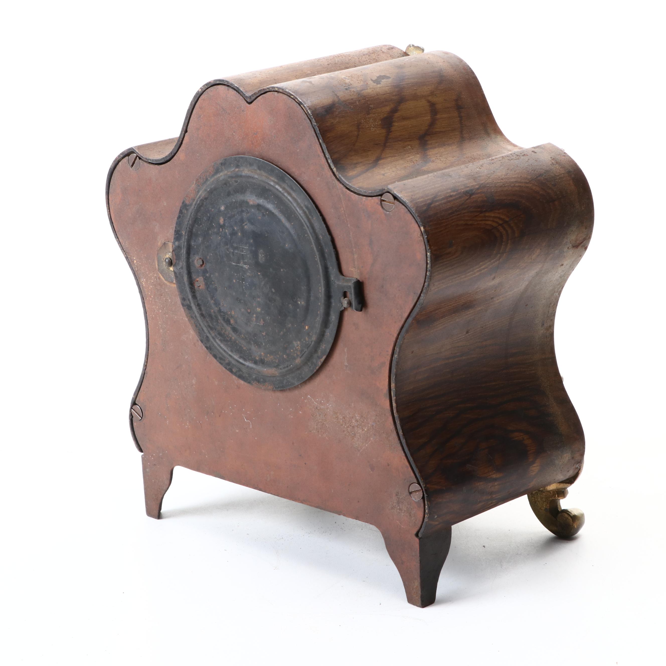 Late Victorian Ansonia Quarter Sawn Oak Mantel Clock with Brass Accents