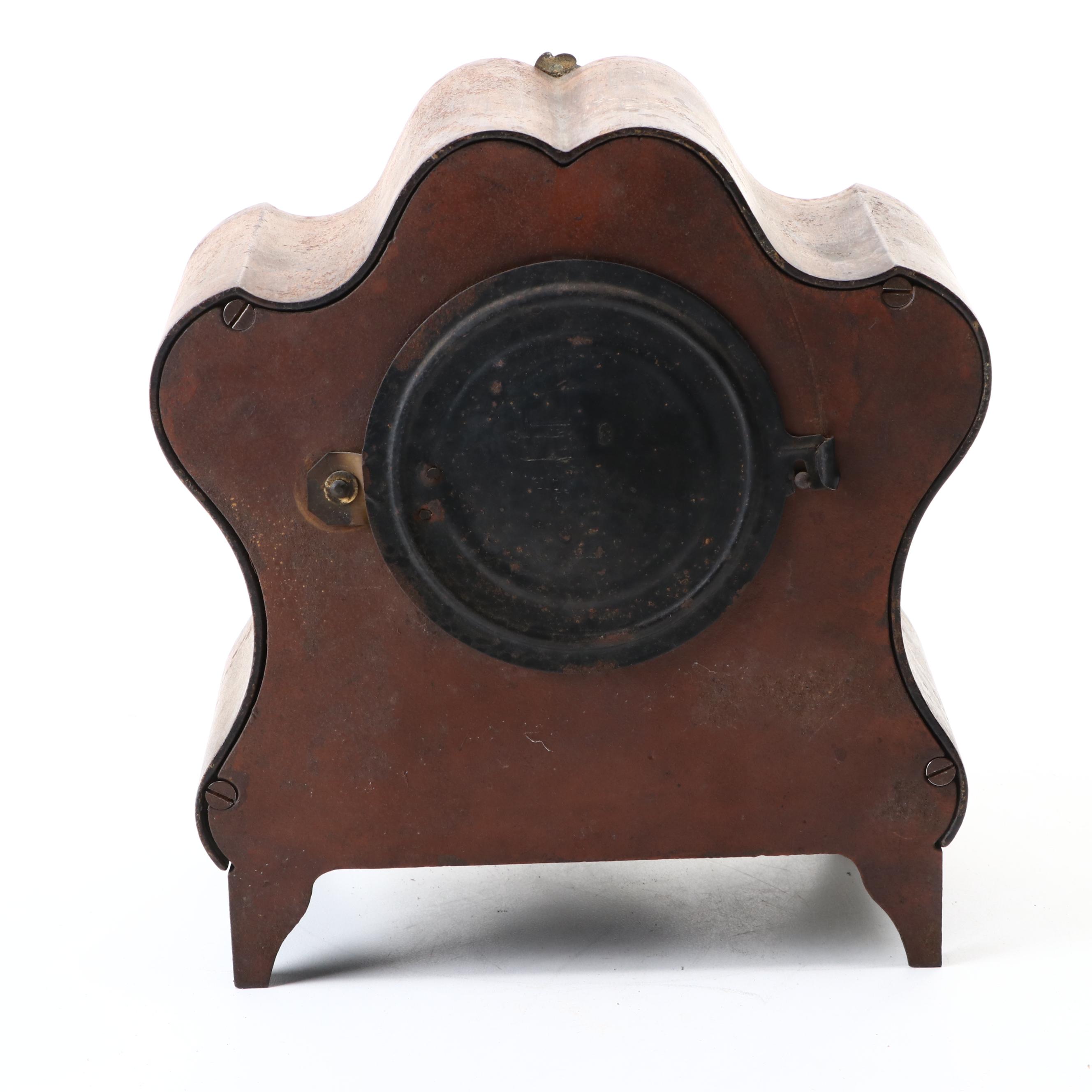 Late Victorian Ansonia Quarter Sawn Oak Mantel Clock with Brass Accents