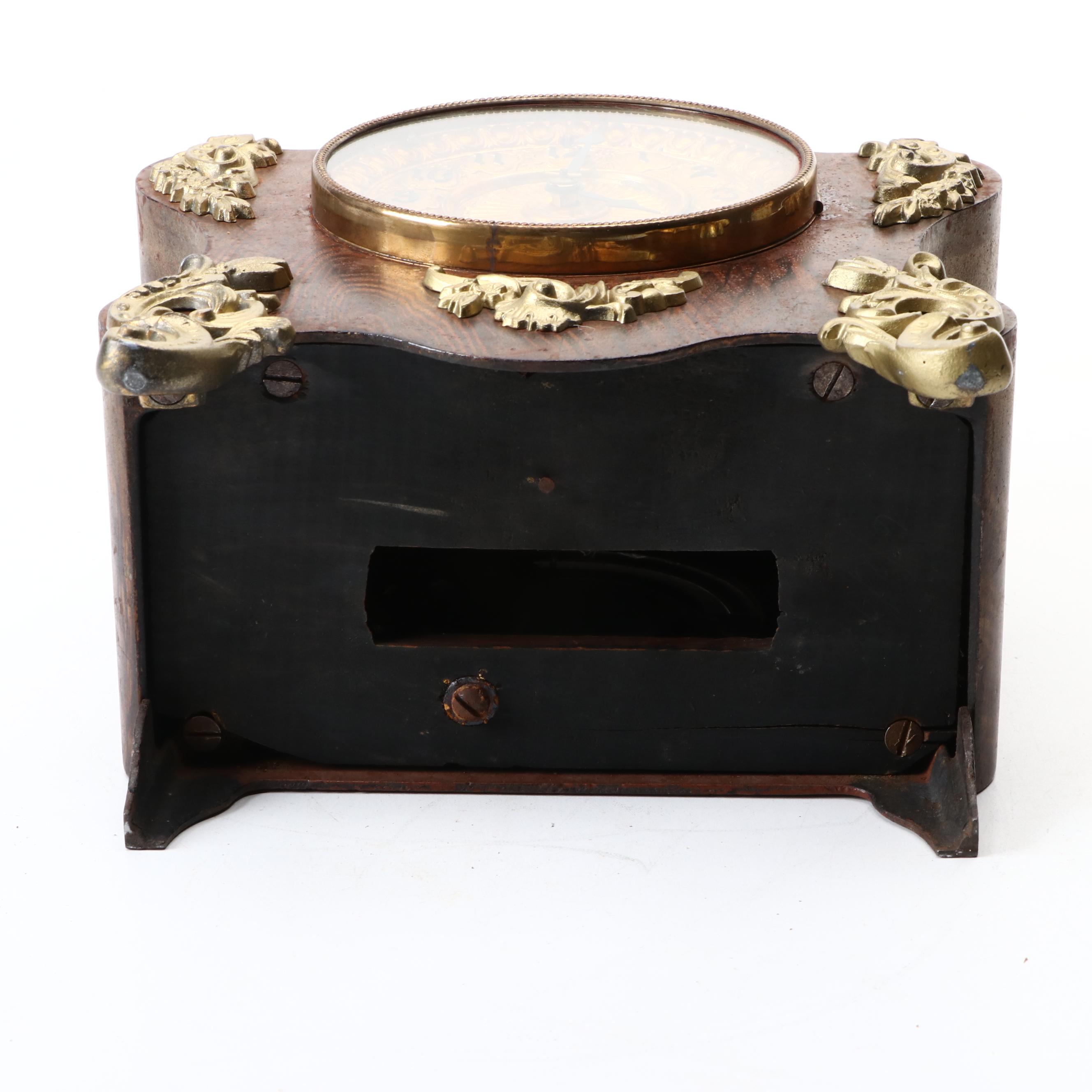 Late Victorian Ansonia Quarter Sawn Oak Mantel Clock with Brass Accents