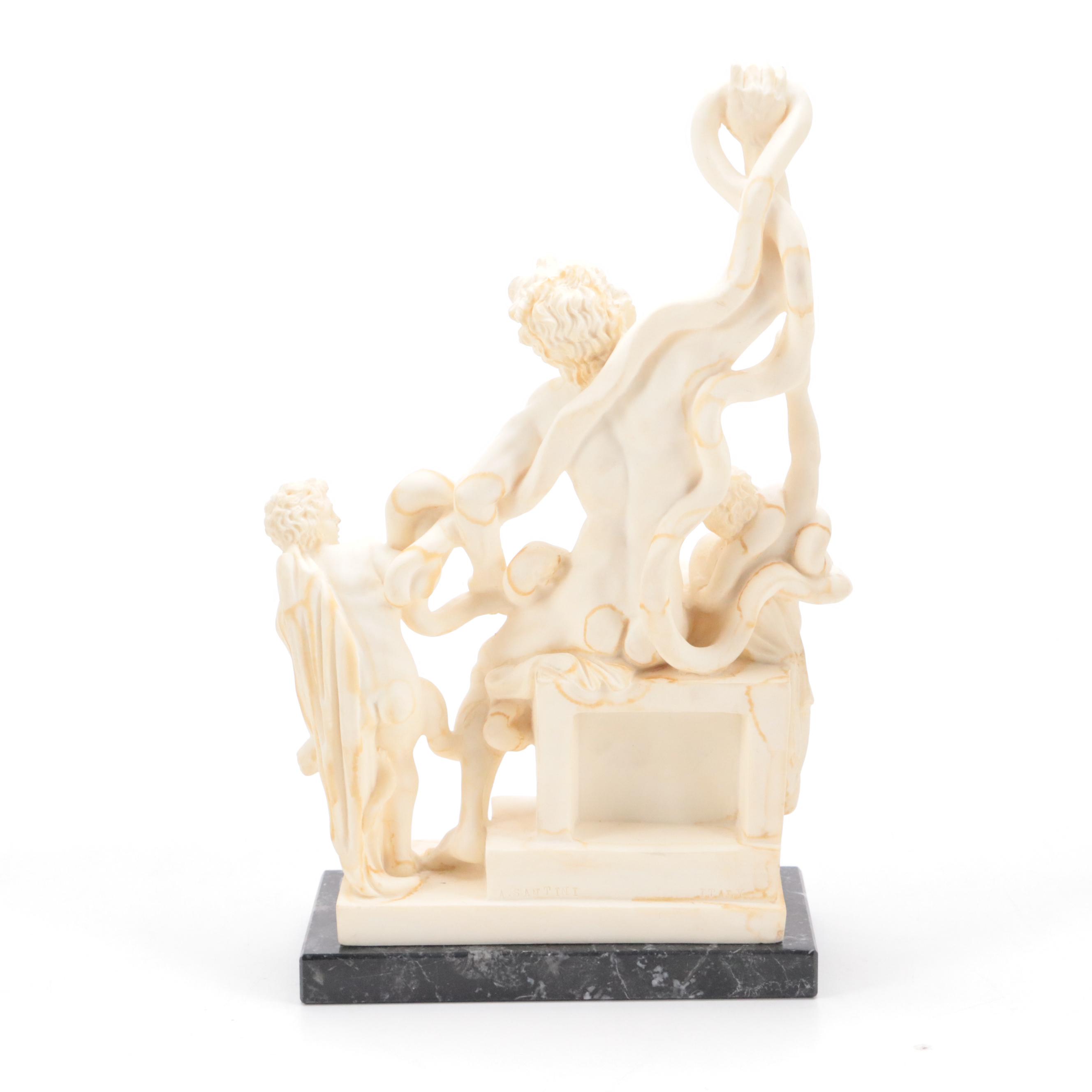 Amilcare Santini Composite Figurine on Marble After "Laocoön and His Sons"
