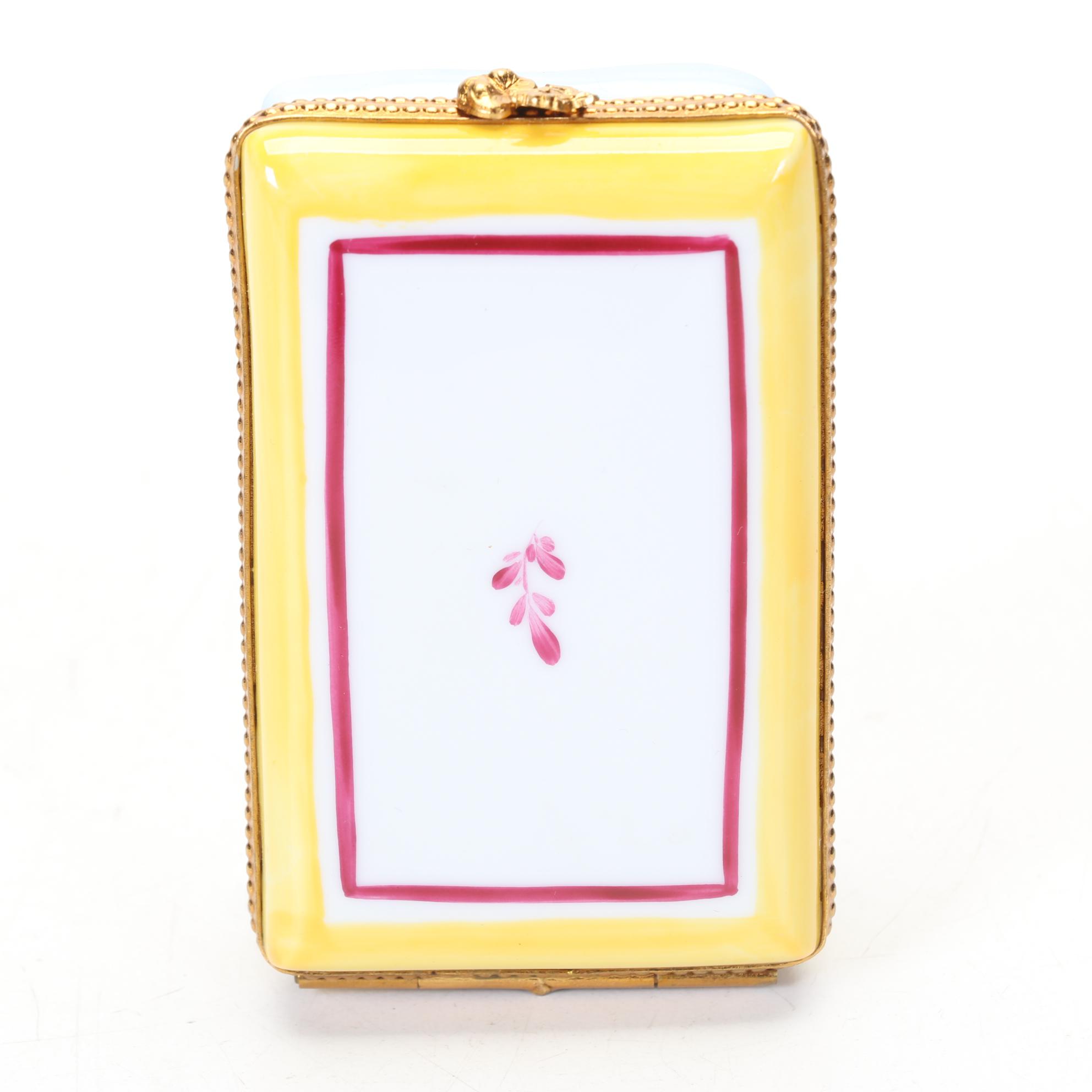 Limoges Hand Painted Couple Snuggled In Bed Hinged Trinket Box