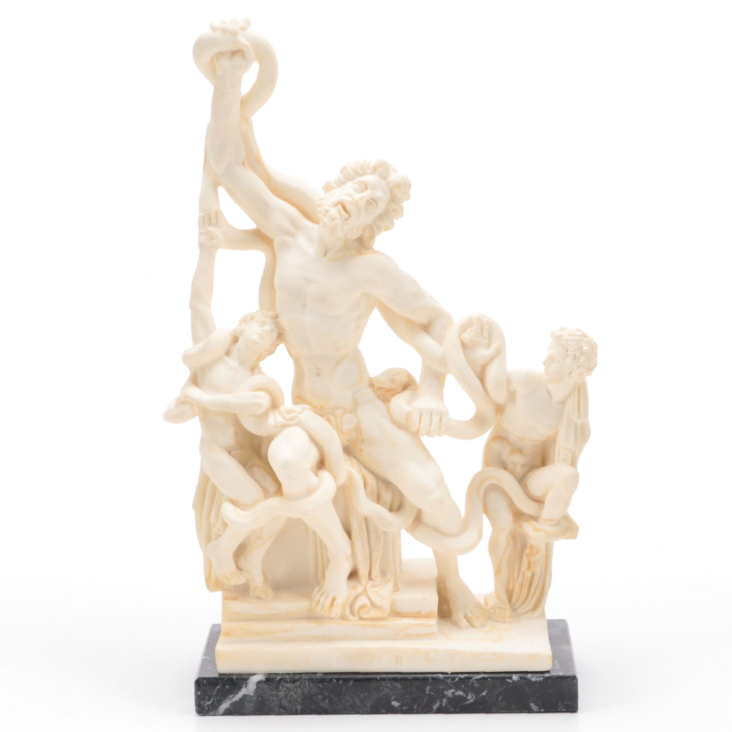 Amilcare Santini Composite Figurine on Marble After "Laocoön and His Sons"