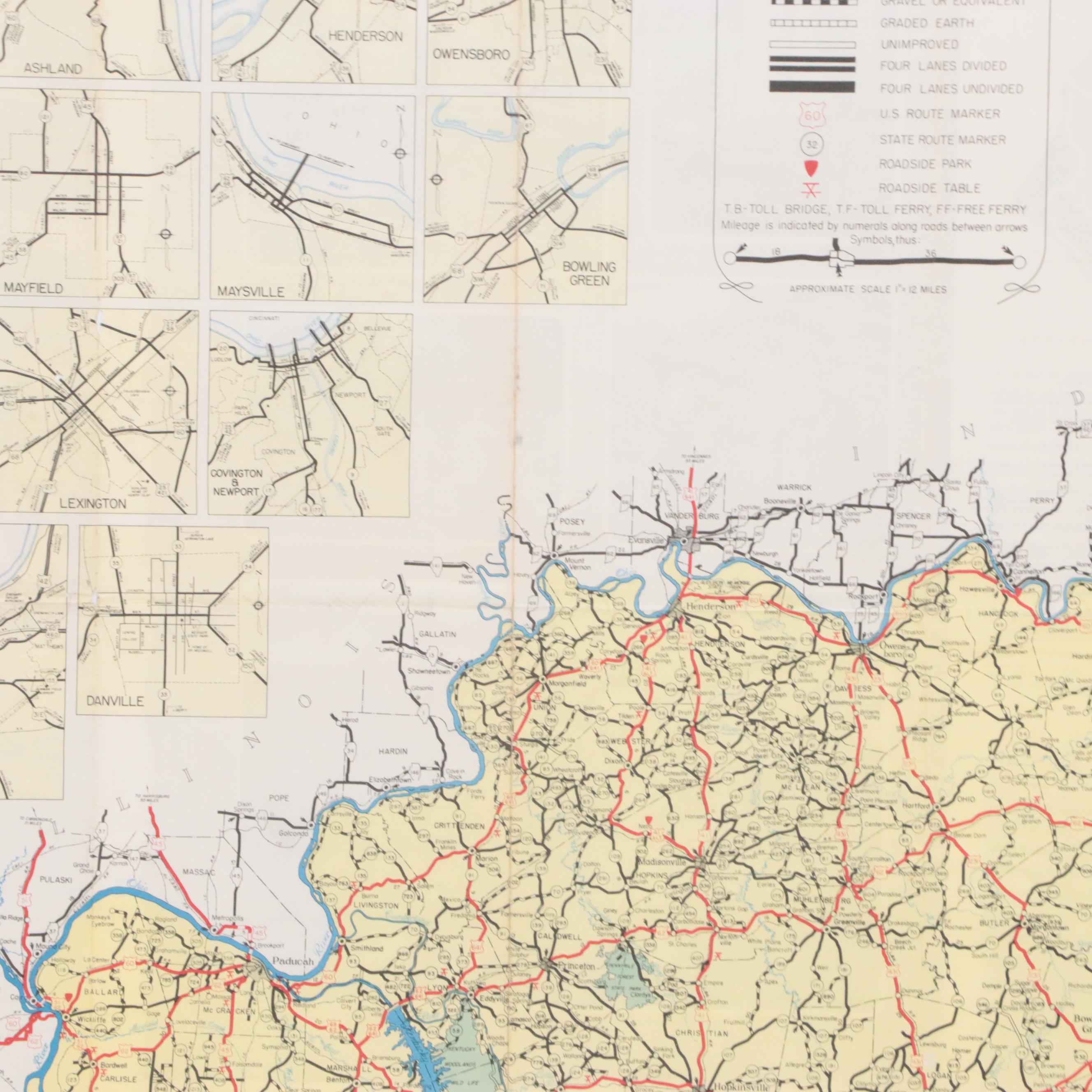 Lithograph Map "Official Kentucky Department of Highways Road Map," 1955