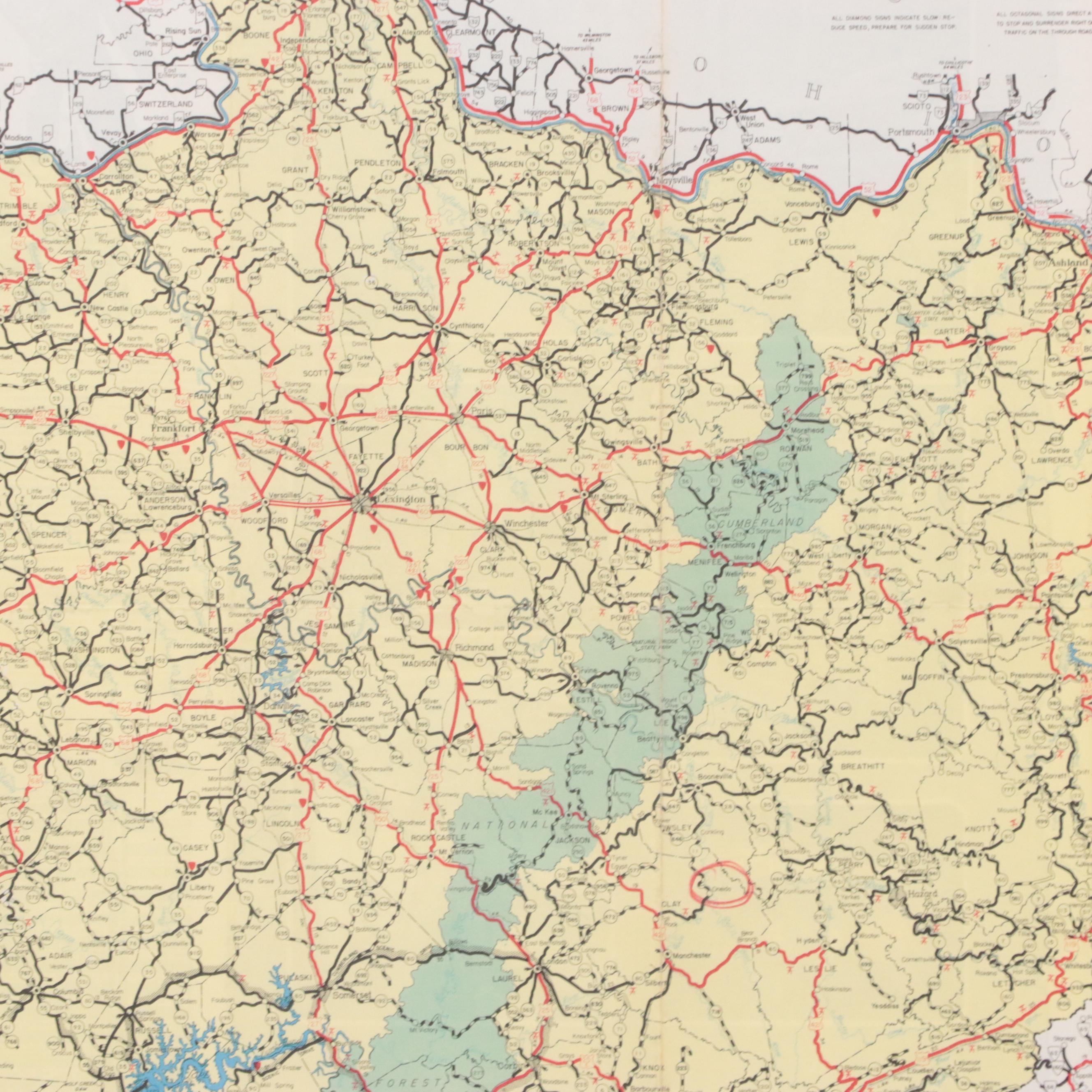 Lithograph Map "Official Kentucky Department of Highways Road Map," 1955